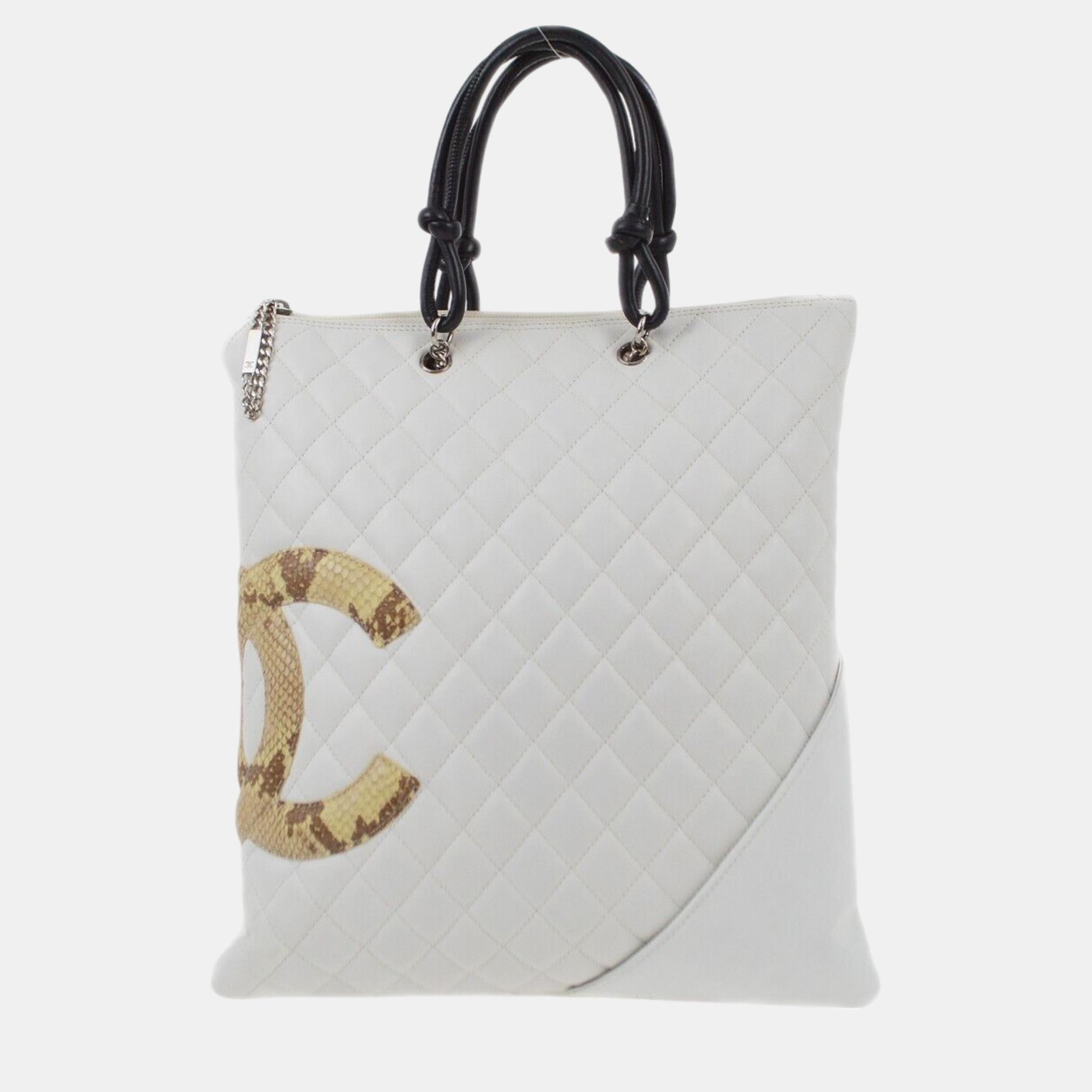 

Chanel White Calfskin Cambon Ligne Tote Handbag