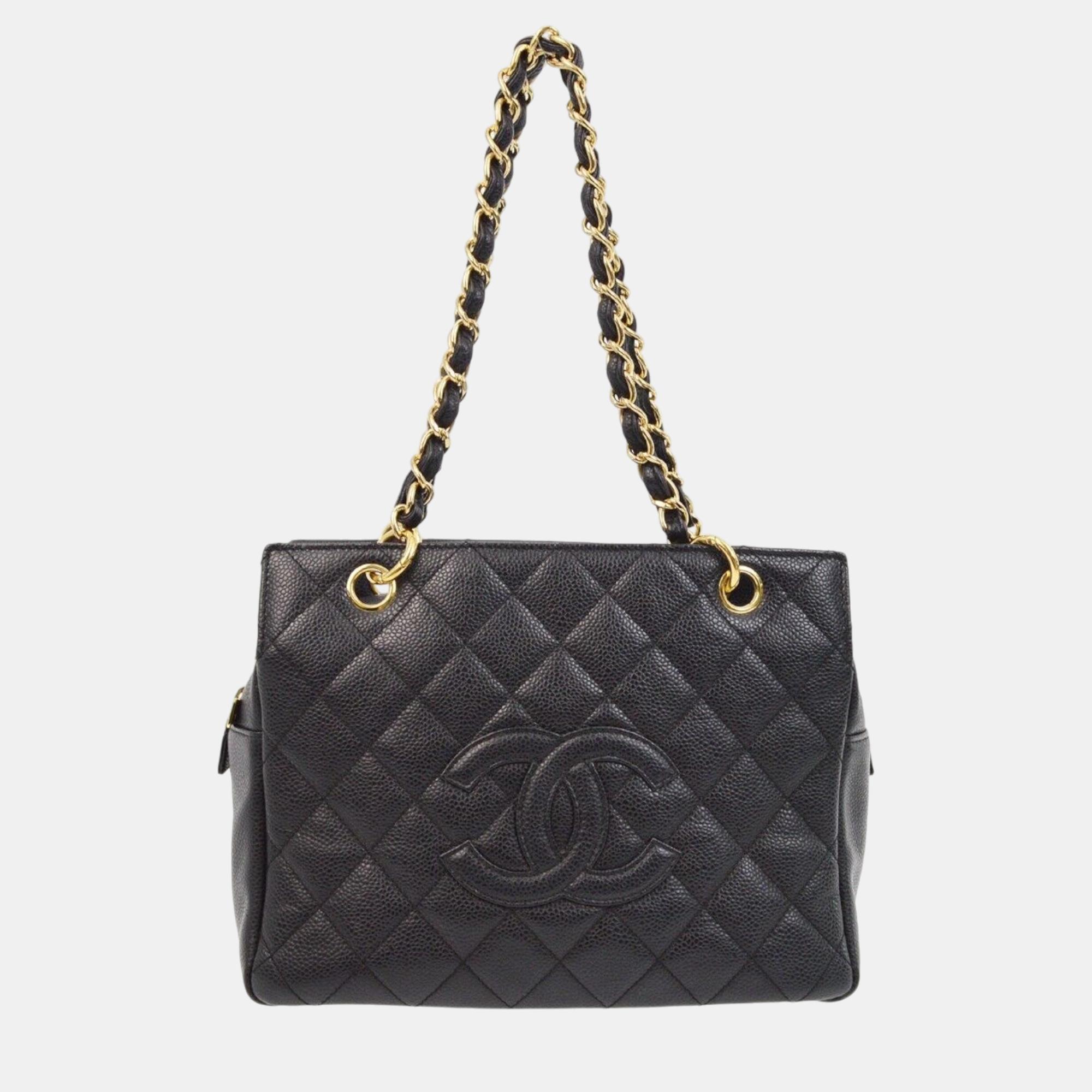 

Chanel Black Calfskin Petite Timeless Tote PTT Chain Handbag