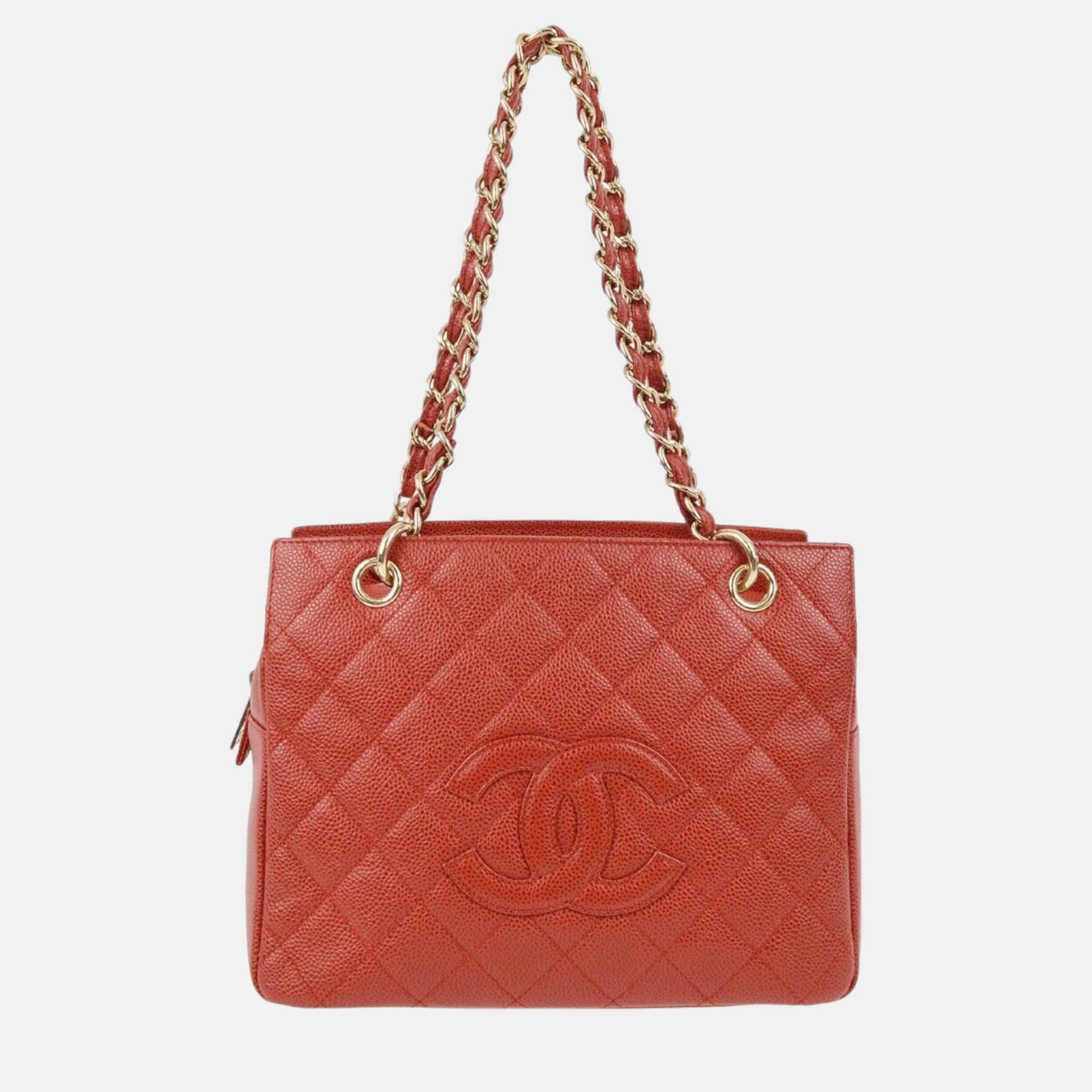 

Chanel Red Calfskin Petite Timeless Tote PTT Chain Handbag