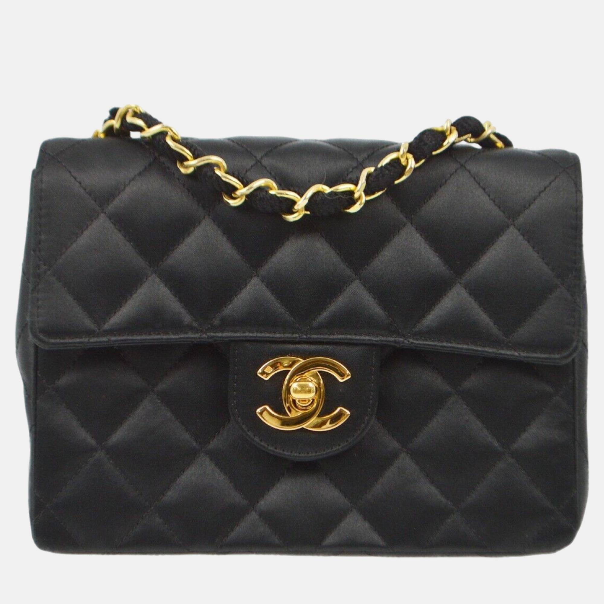 

Chanel Black Satin Mini Classic Square Flap Shoulder Bag 17