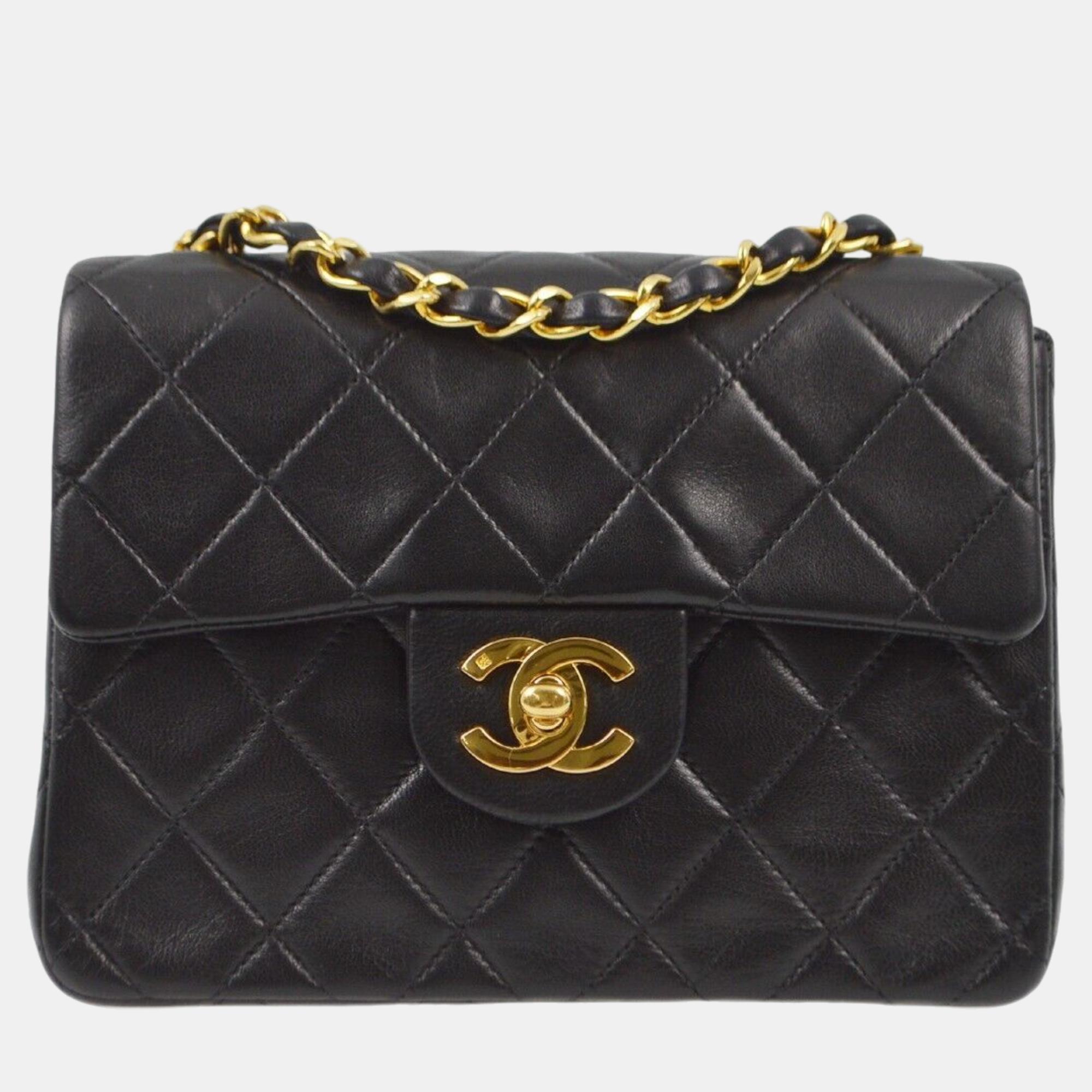 

Chanel Black Lambskin Mini Classic Square Flap Shoulder Bag 17