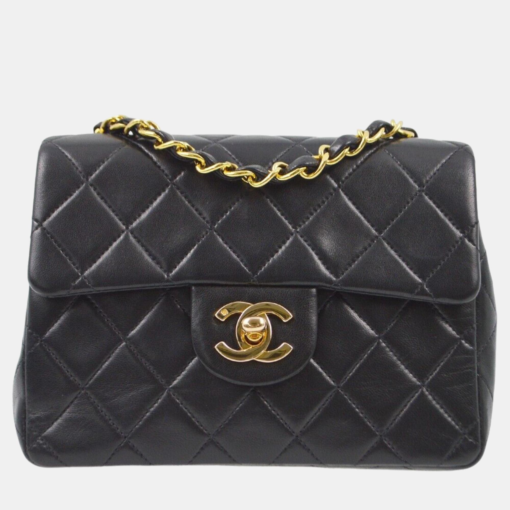 

Chanel Black Lambskin Mini Classic Square Flap Shoulder Bag 17