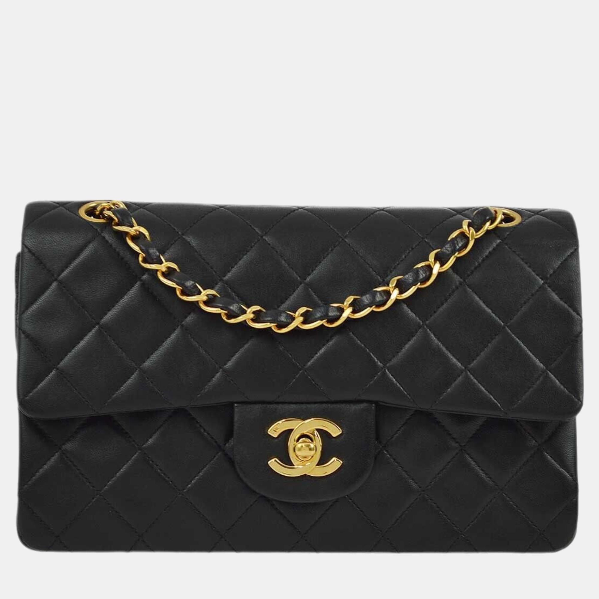 

Chanel Black Lambskin Small Classic Double Flap Shoulder Bag