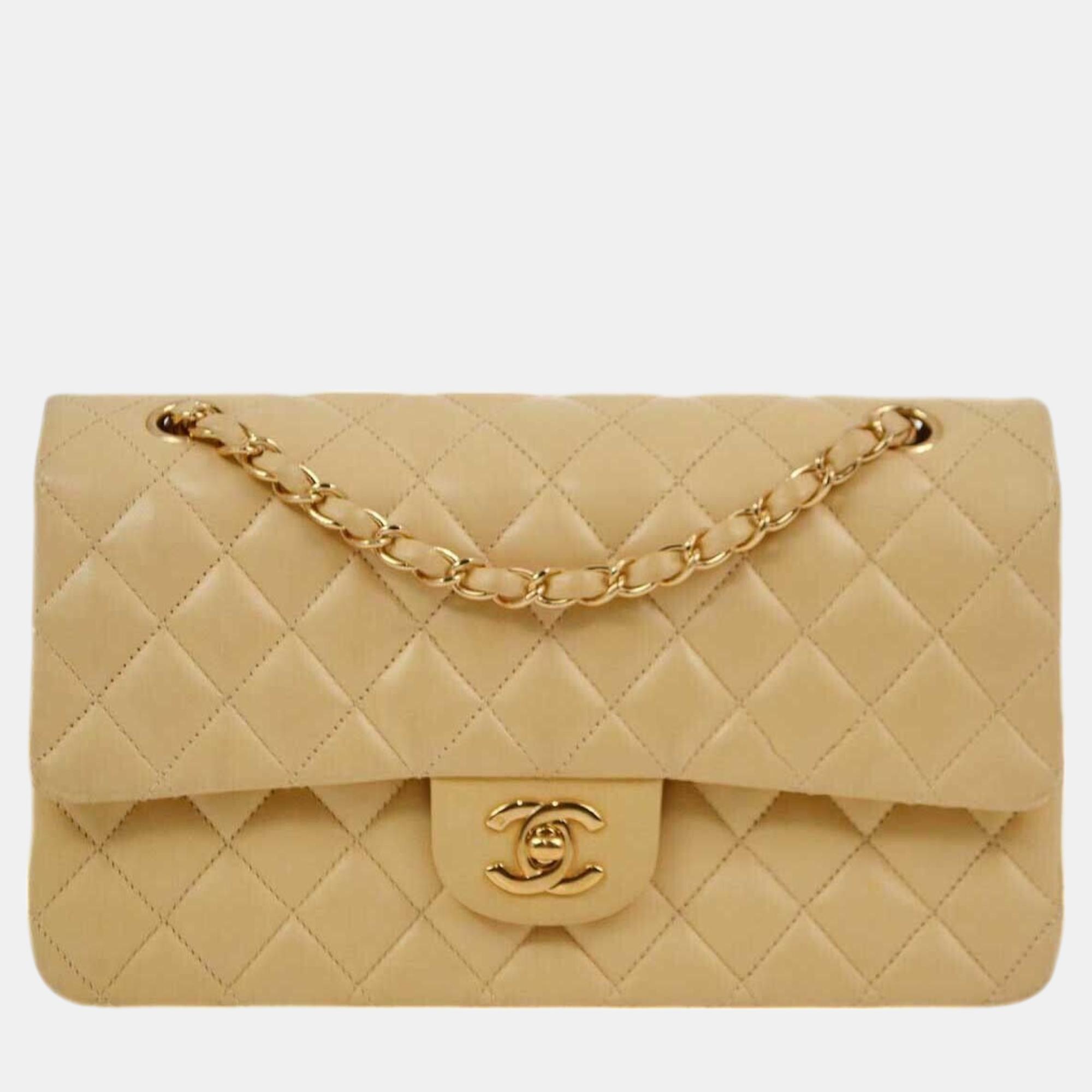 

Chanel Beige Lambskin Medium Classic Double Flap Shoulder Bag