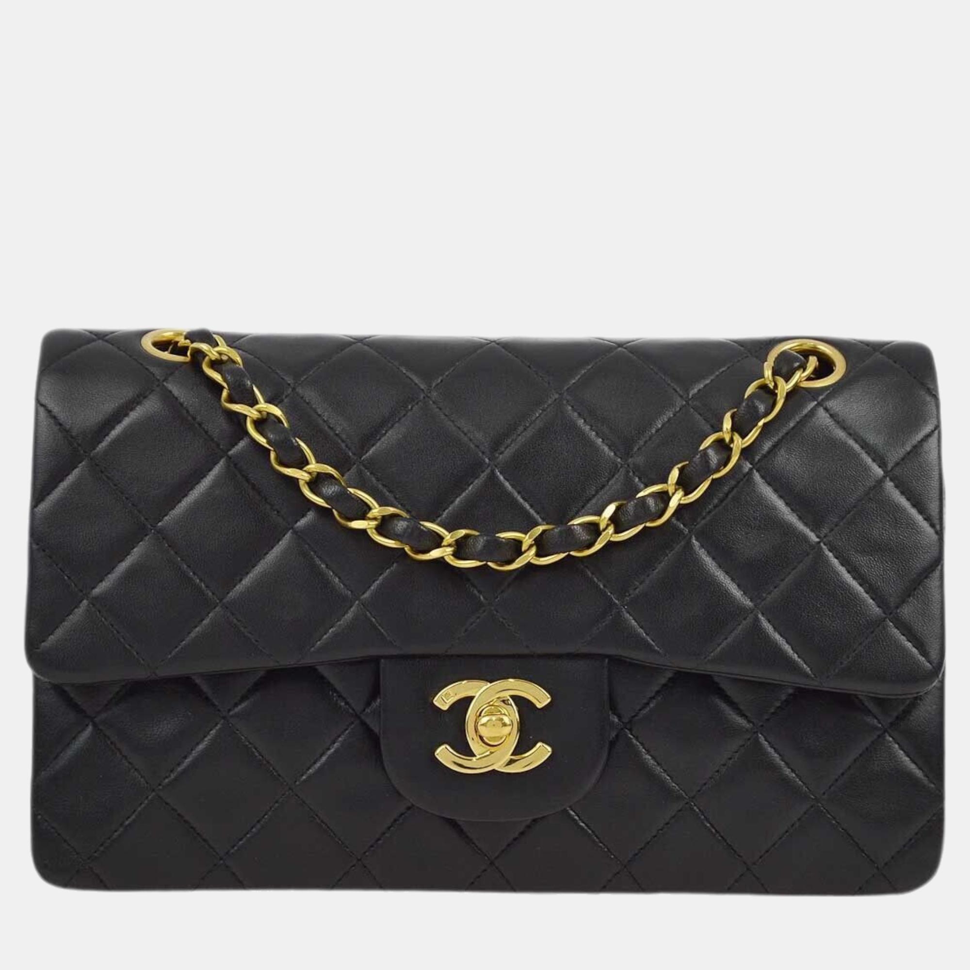 

Chanel Black Lambskin Small Classic Double Flap Shoulder Bag