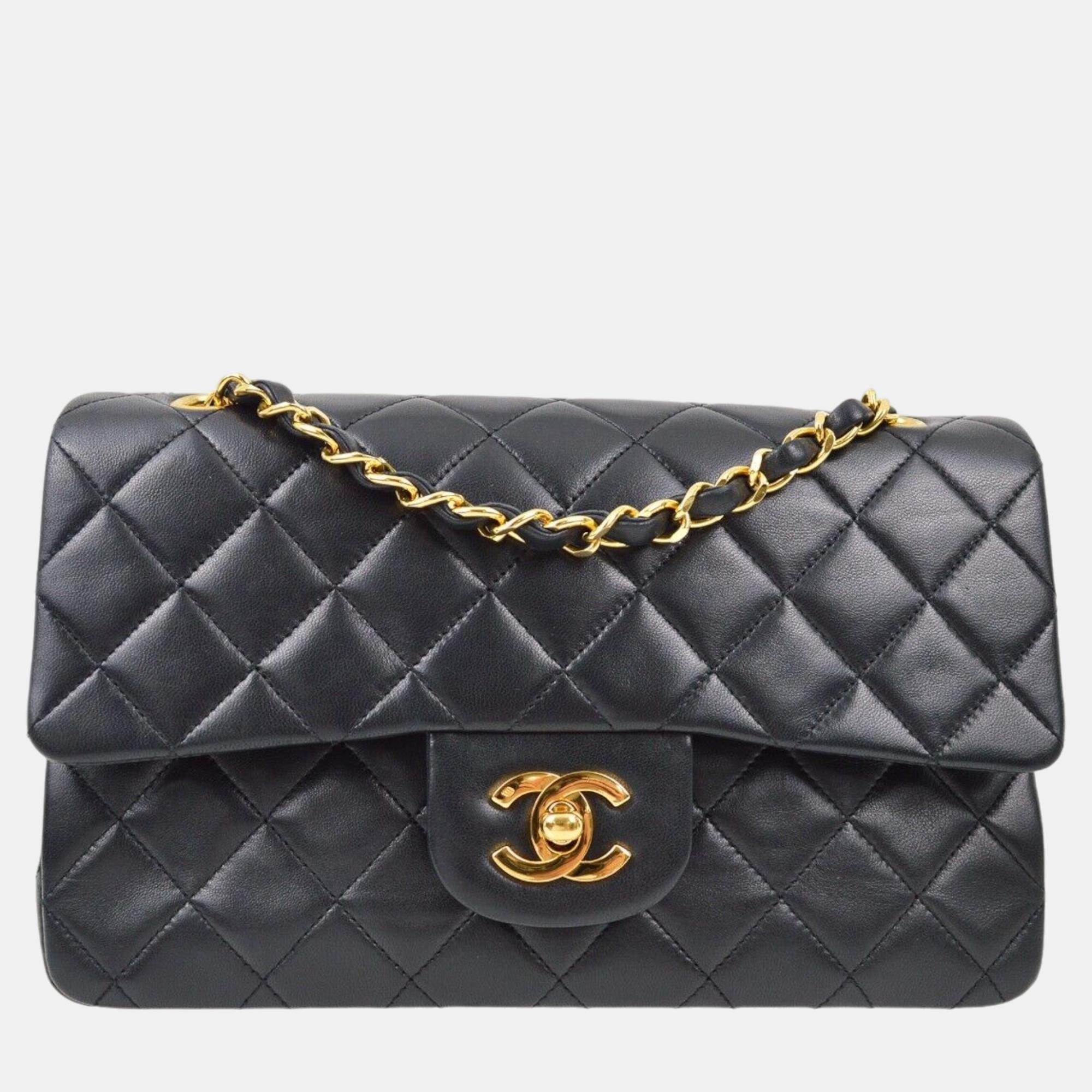 

Chanel Black Lambskin Small Classic Double Flap Shoulder Bag