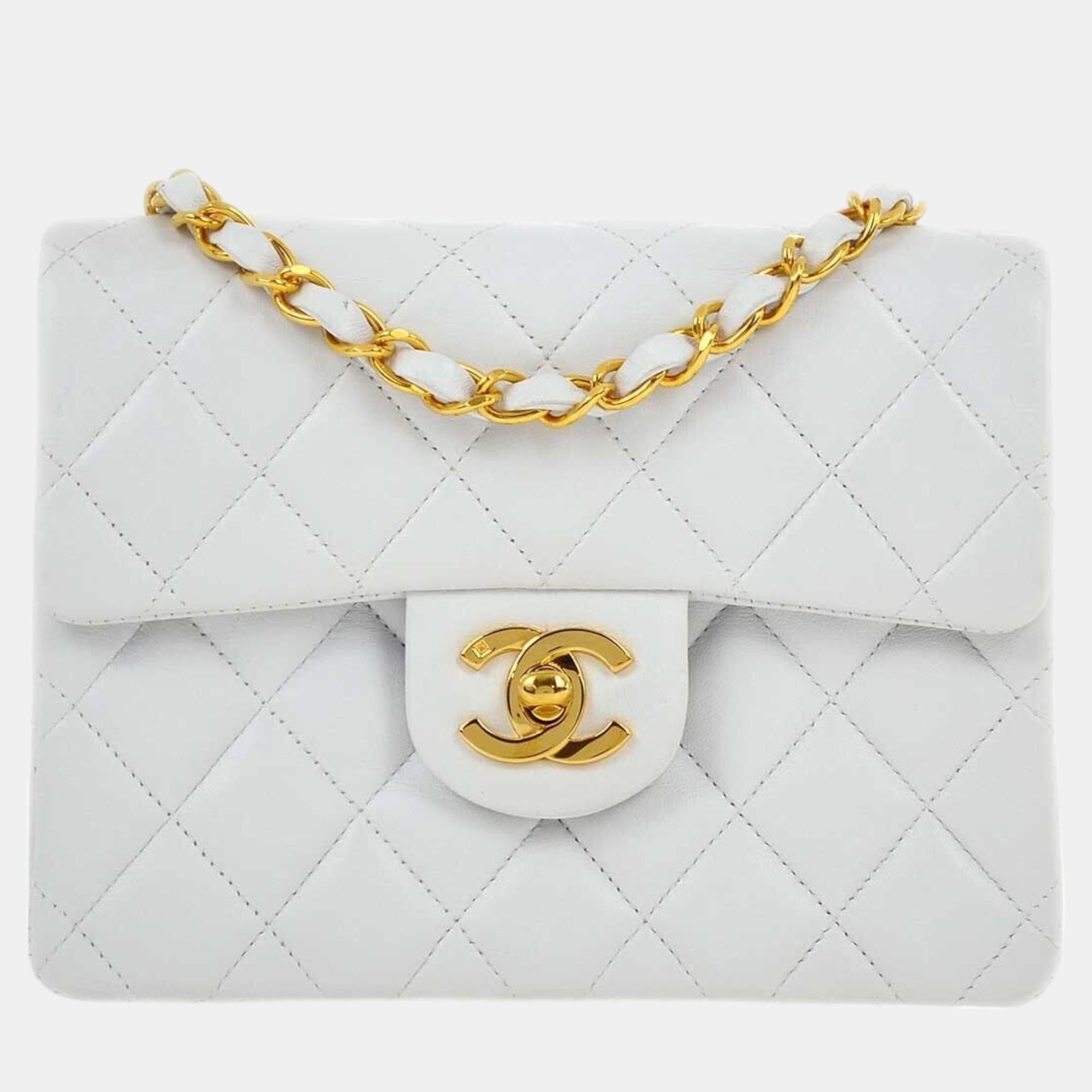 

Chanel White Lambskin Mini Classic Square Flap Shoulder Bag 17