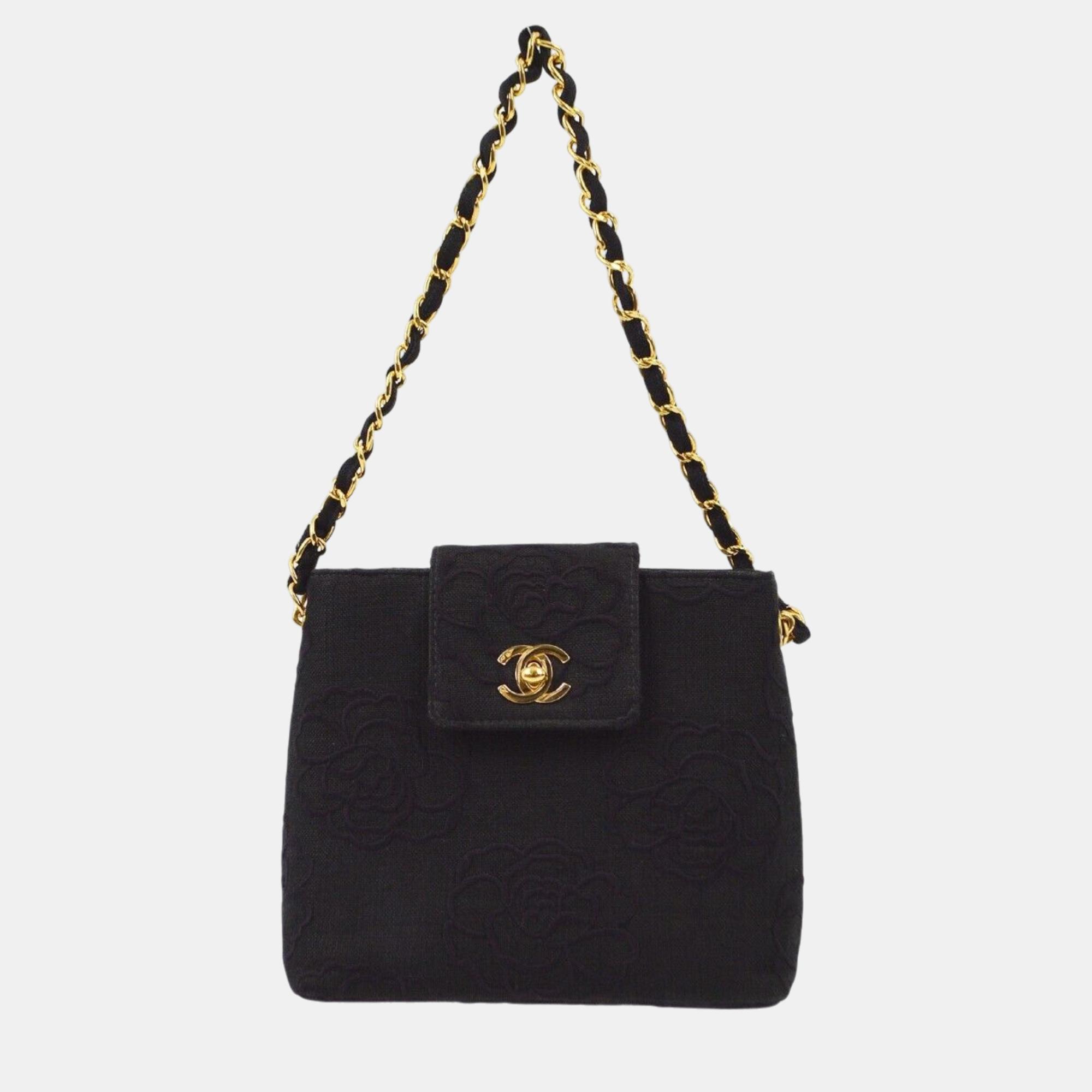 

Chanel Black Canvas Camelia Chain Handbag