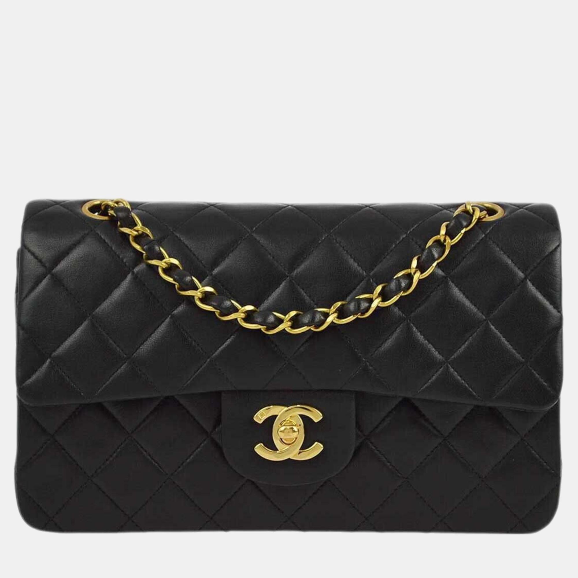 

Chanel Black Lambskin Small Classic Double Flap Shoulder Bag