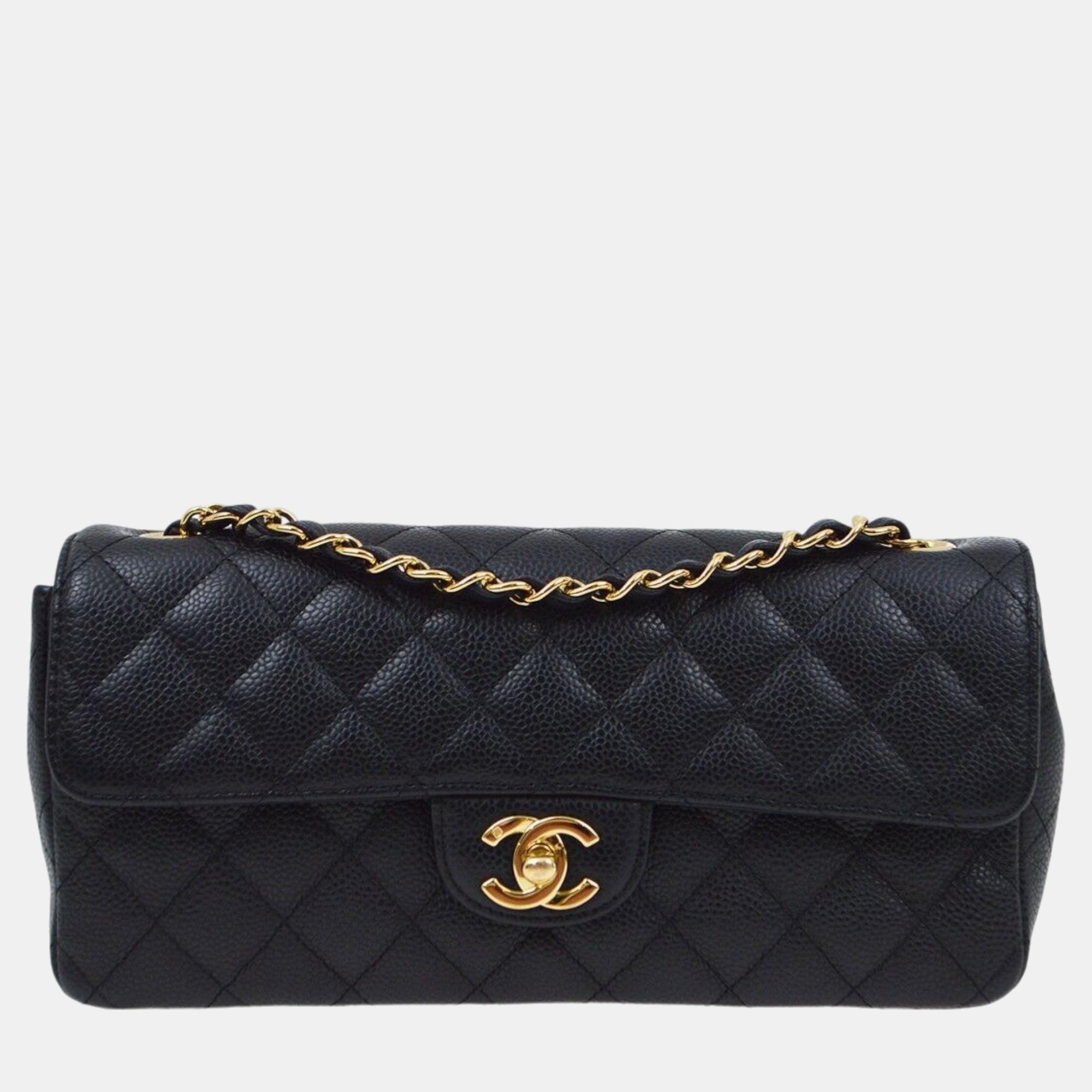 

Chanel Black Calfskin East West Shoulder Bag