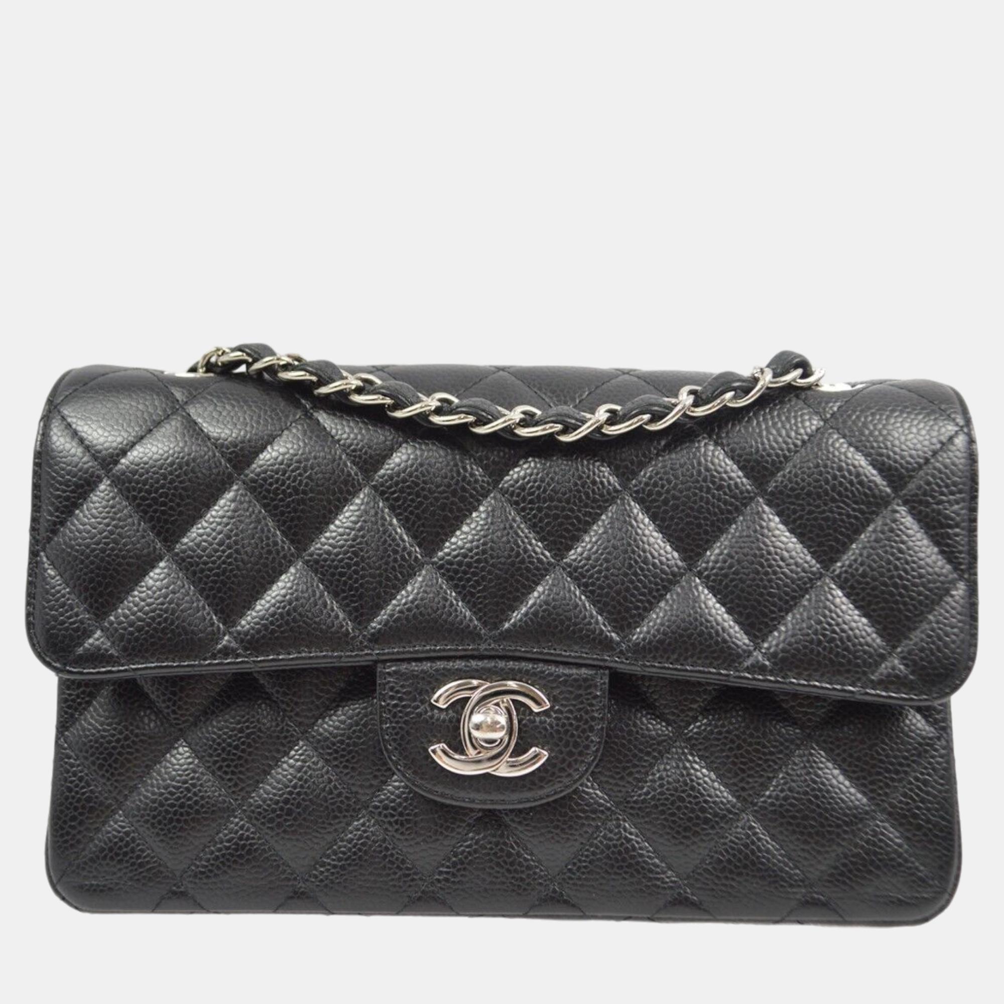 

Chanel Black Calfskin Small Classic Double Flap Shoulder Bag