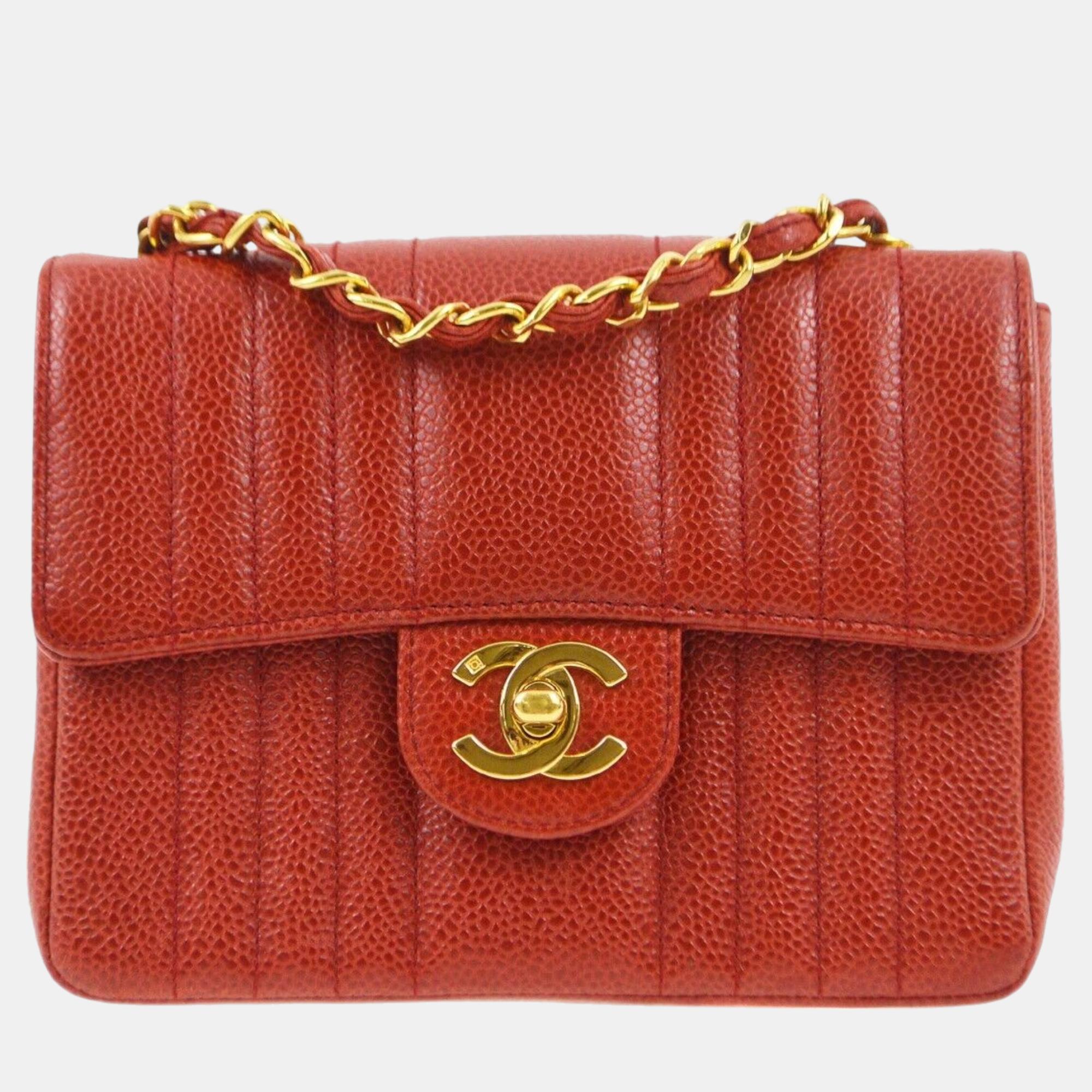 

Chanel Red Calfskin Mademoiselle Mini Classic Square Flap Bag 17