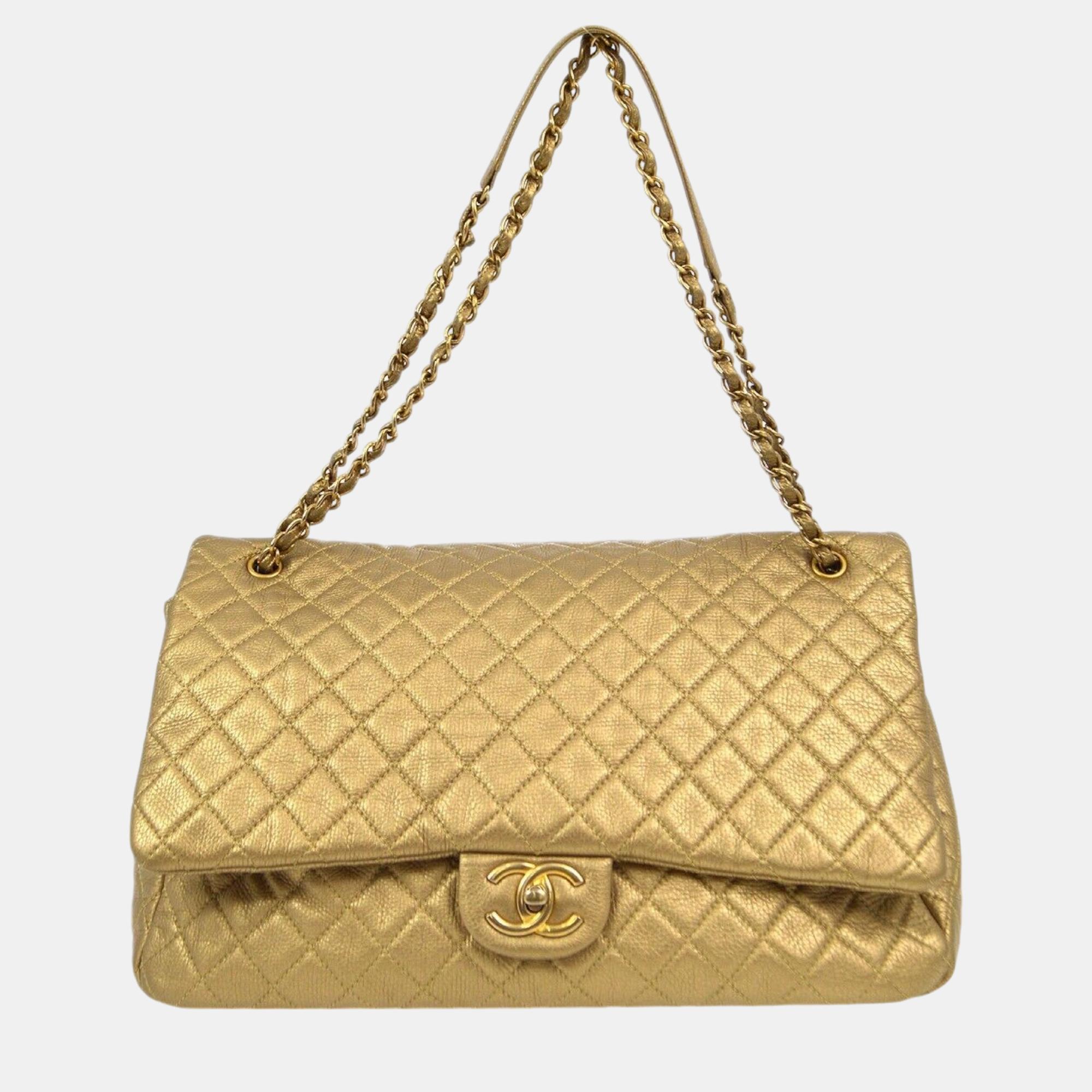 

Chanel Gold Calfskin  Single Flap Shoulder Bag