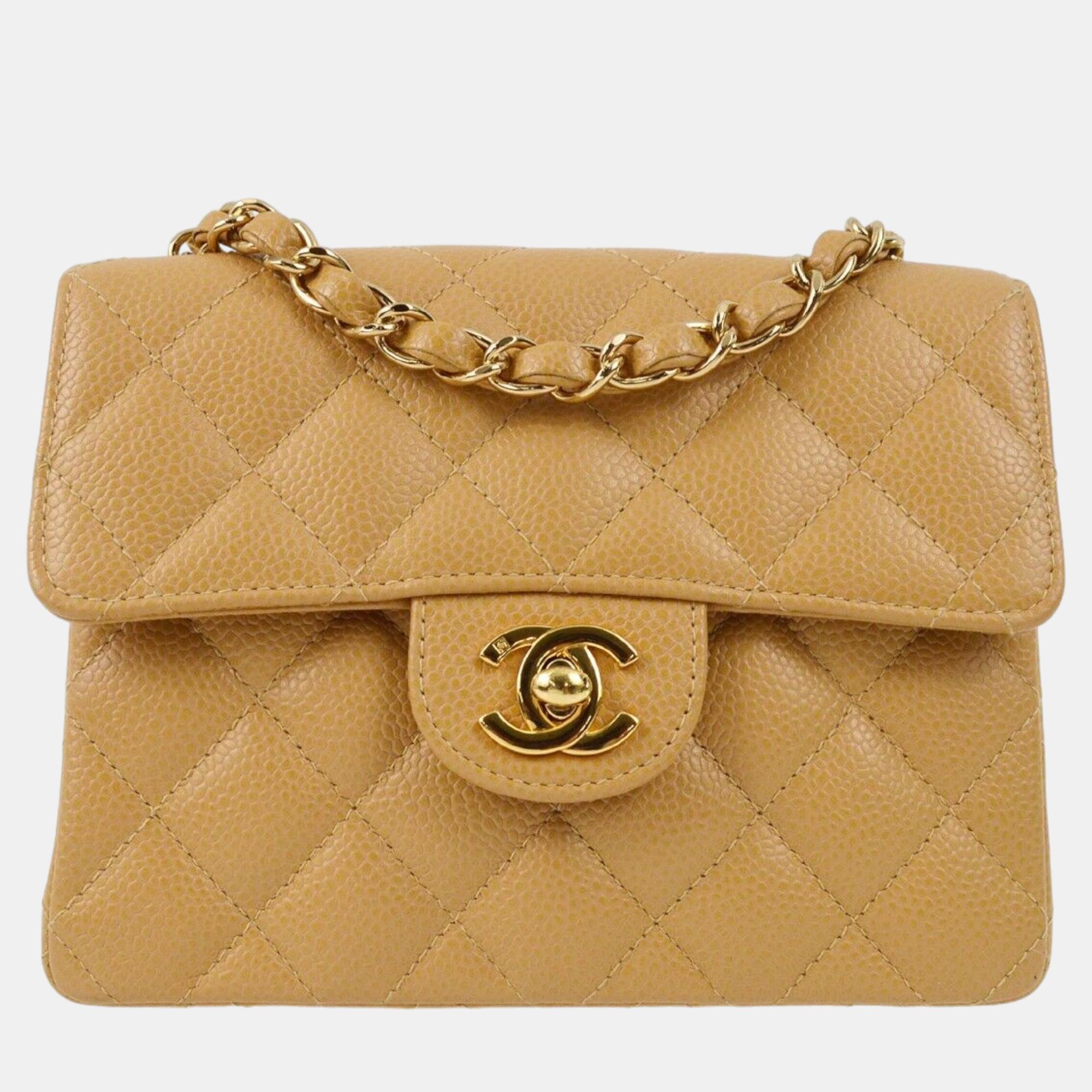 

Chanel Beige Calfskin Mini Classic Square Flap Shoulder Bag 17