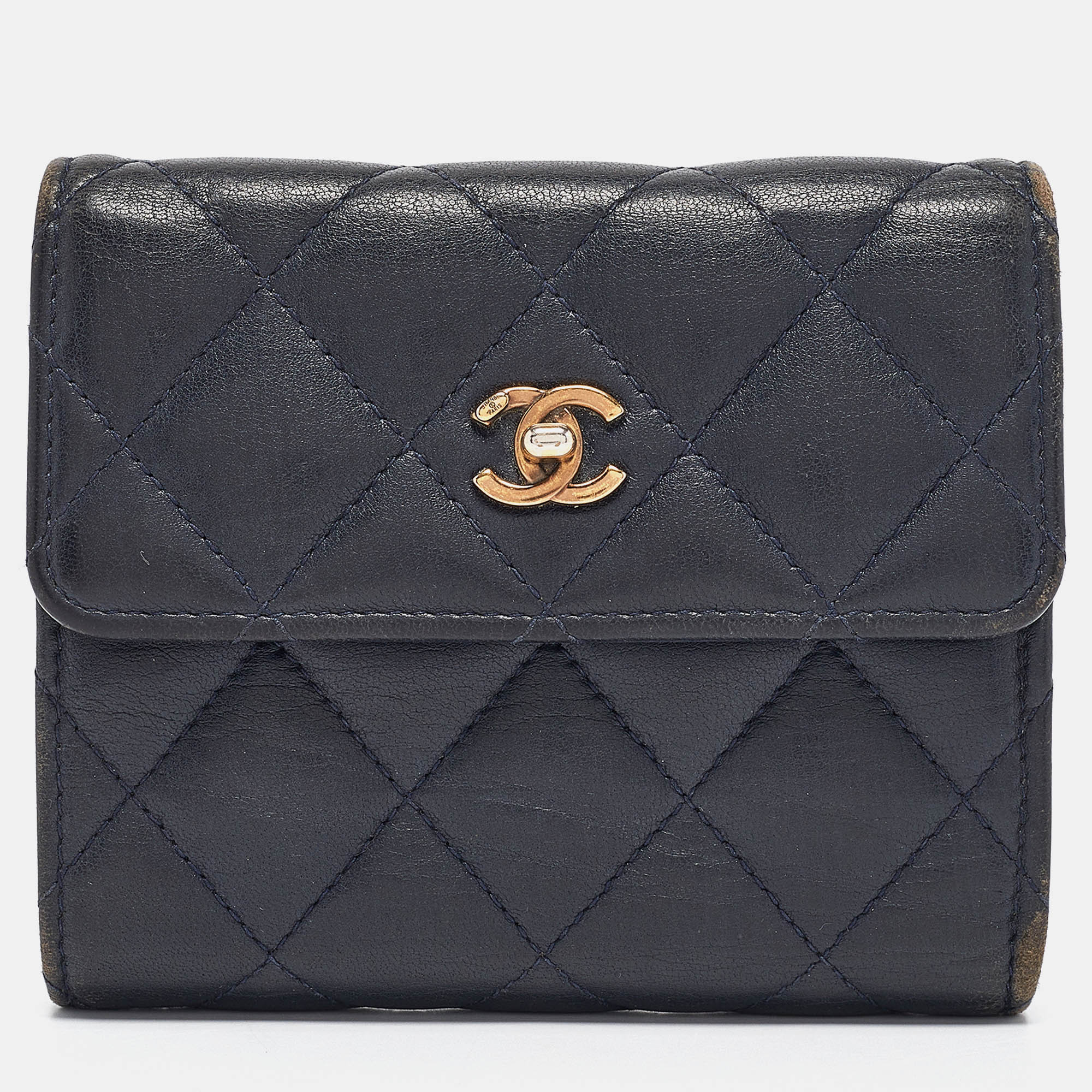 

Chanel Navy Blue Quilted Leather CC Trifold Wallet