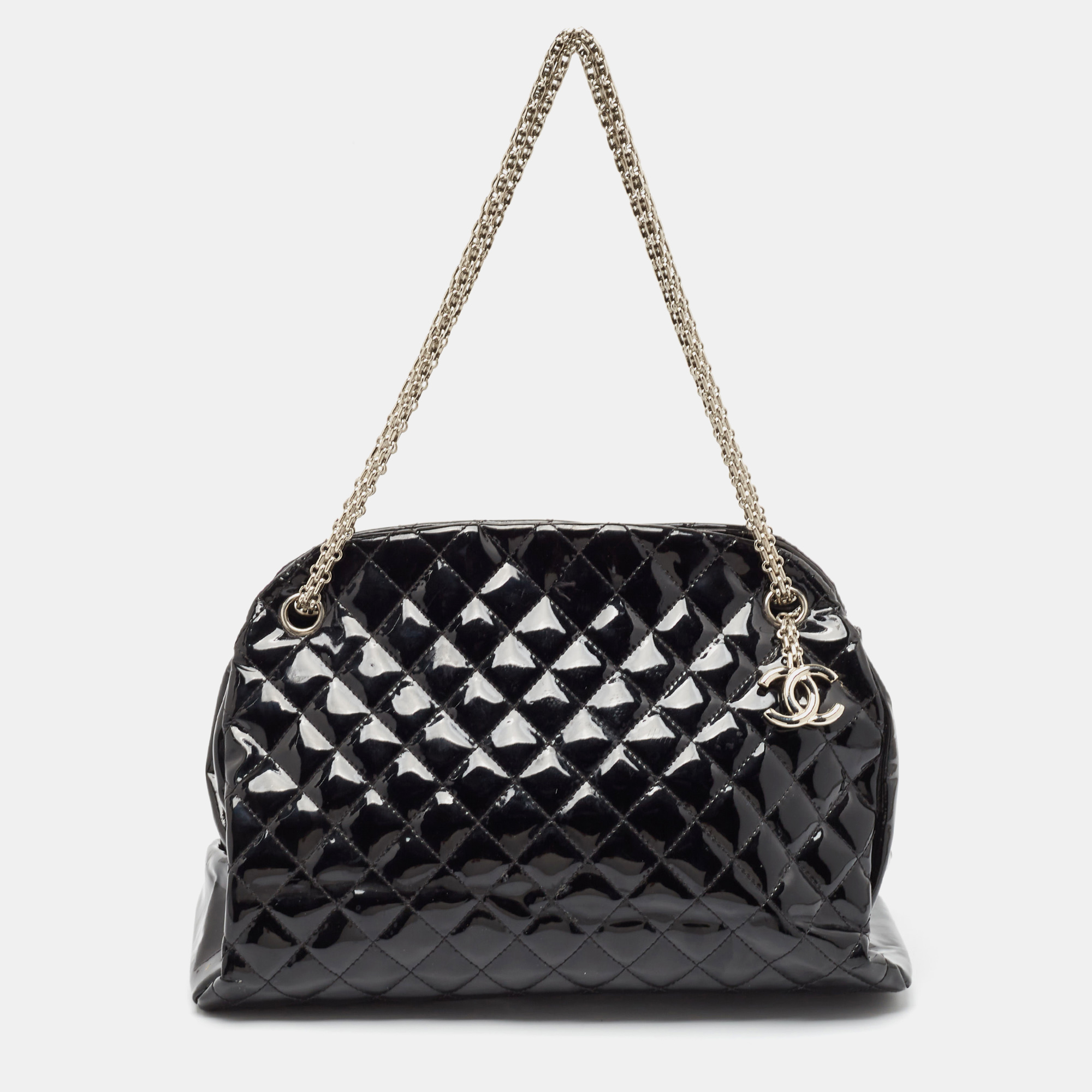 

Chanel Black Quilted Patent Leather  Just Mademoiselle Bowler Bag