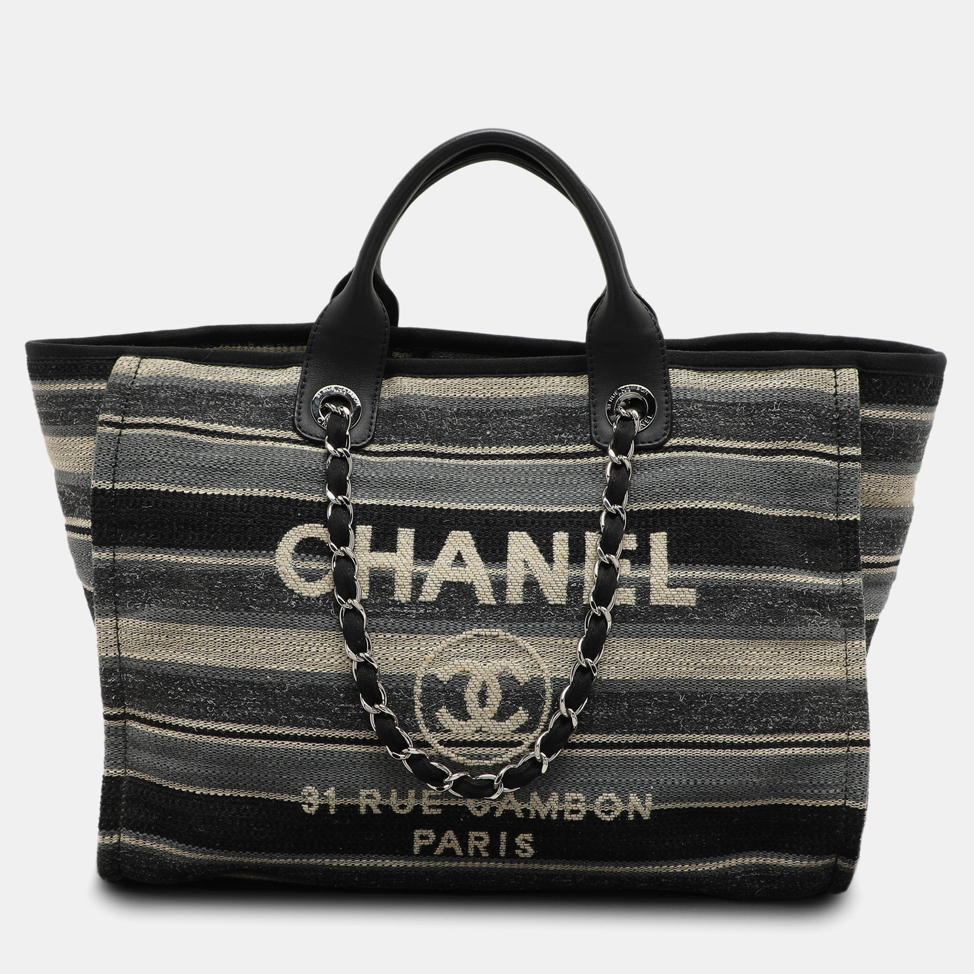 

Chanel Grey Striped Canvas and Leather  Deauville Shopper Tote