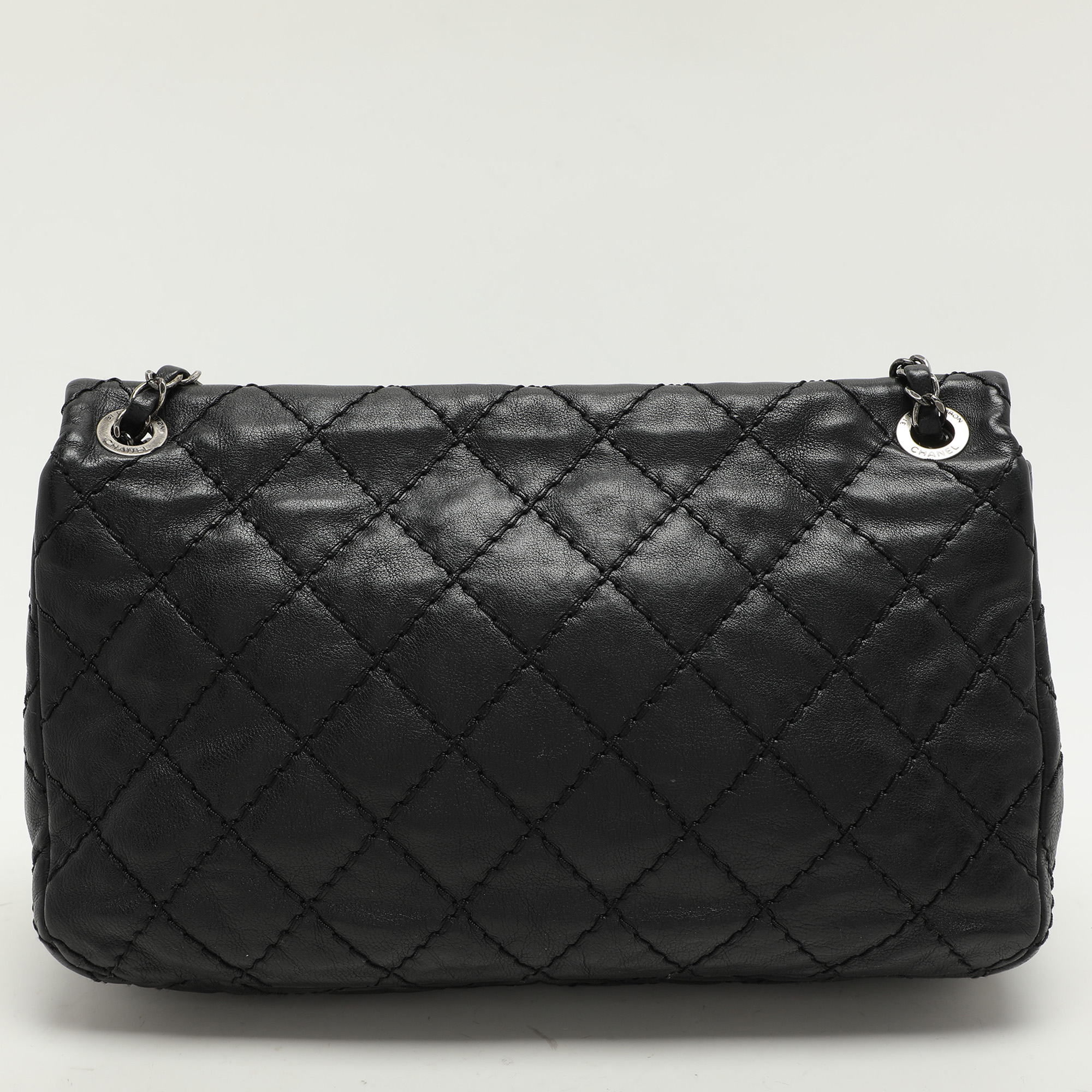 Chanel Black Wild Stitch Quilted Leather CC Split Pocket Shoulder Bag 