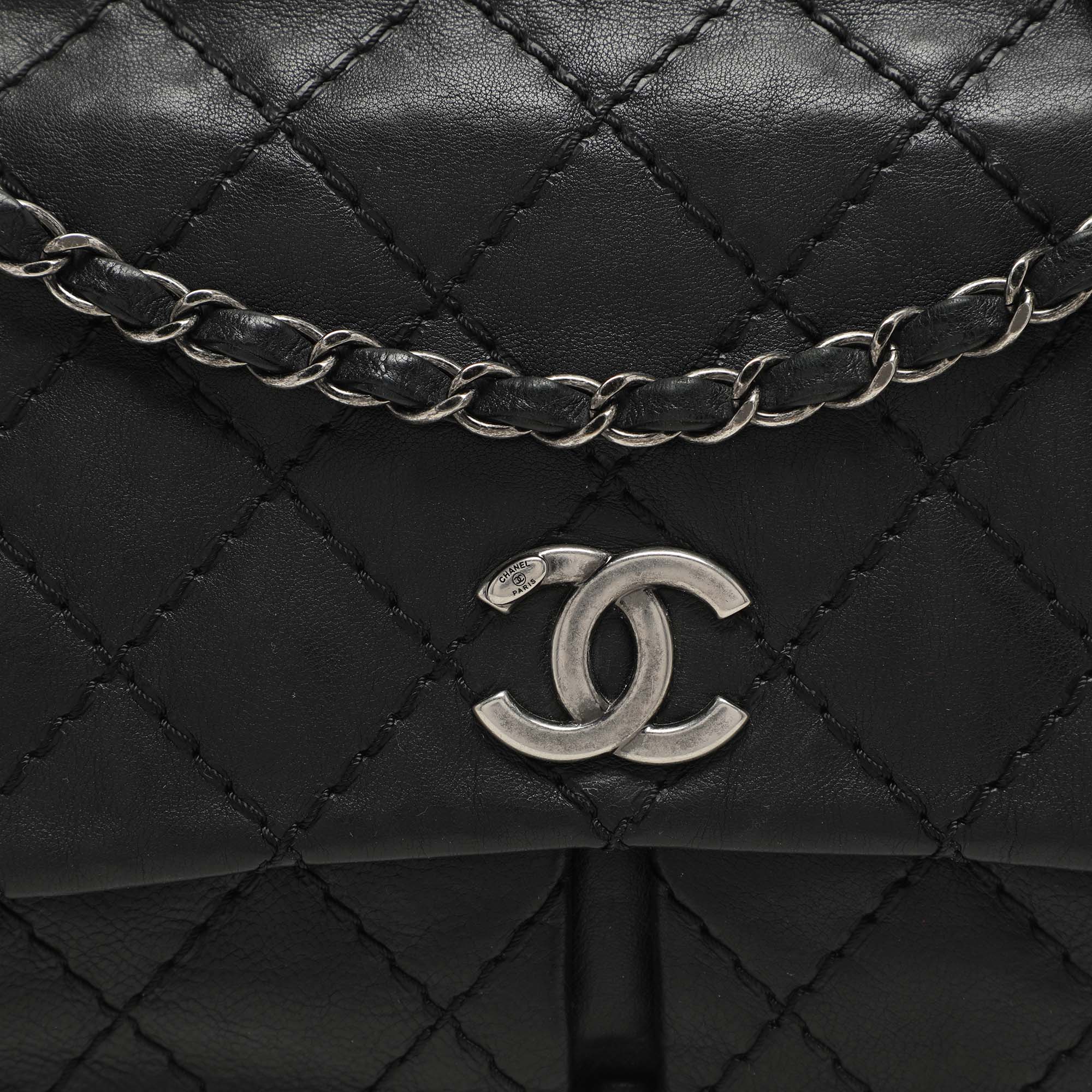 Chanel Black Wild Stitch Quilted Leather CC Split Pocket Shoulder Bag 