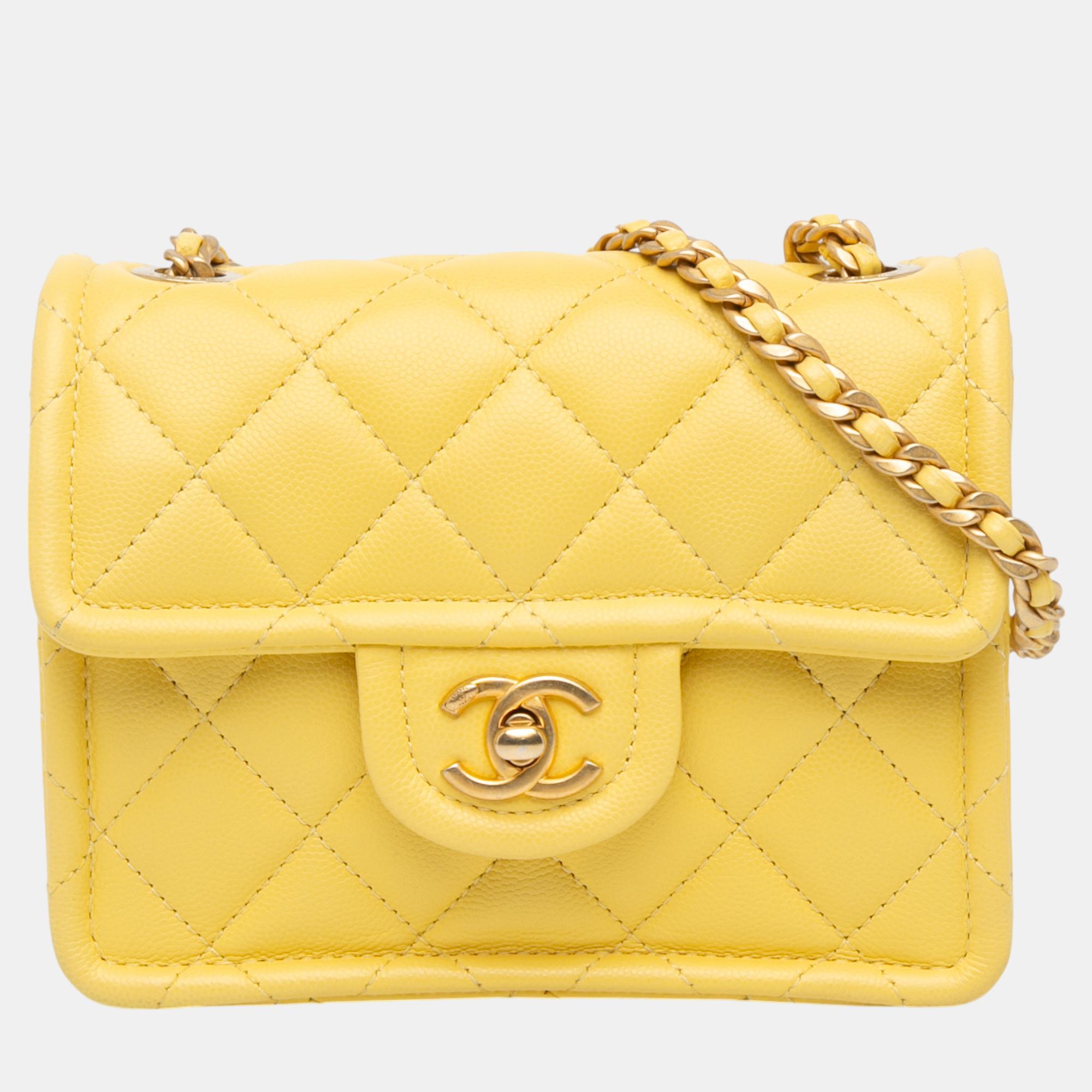 

Chanel Yellow Mini Quilted Caviar Sweet Classic Flap