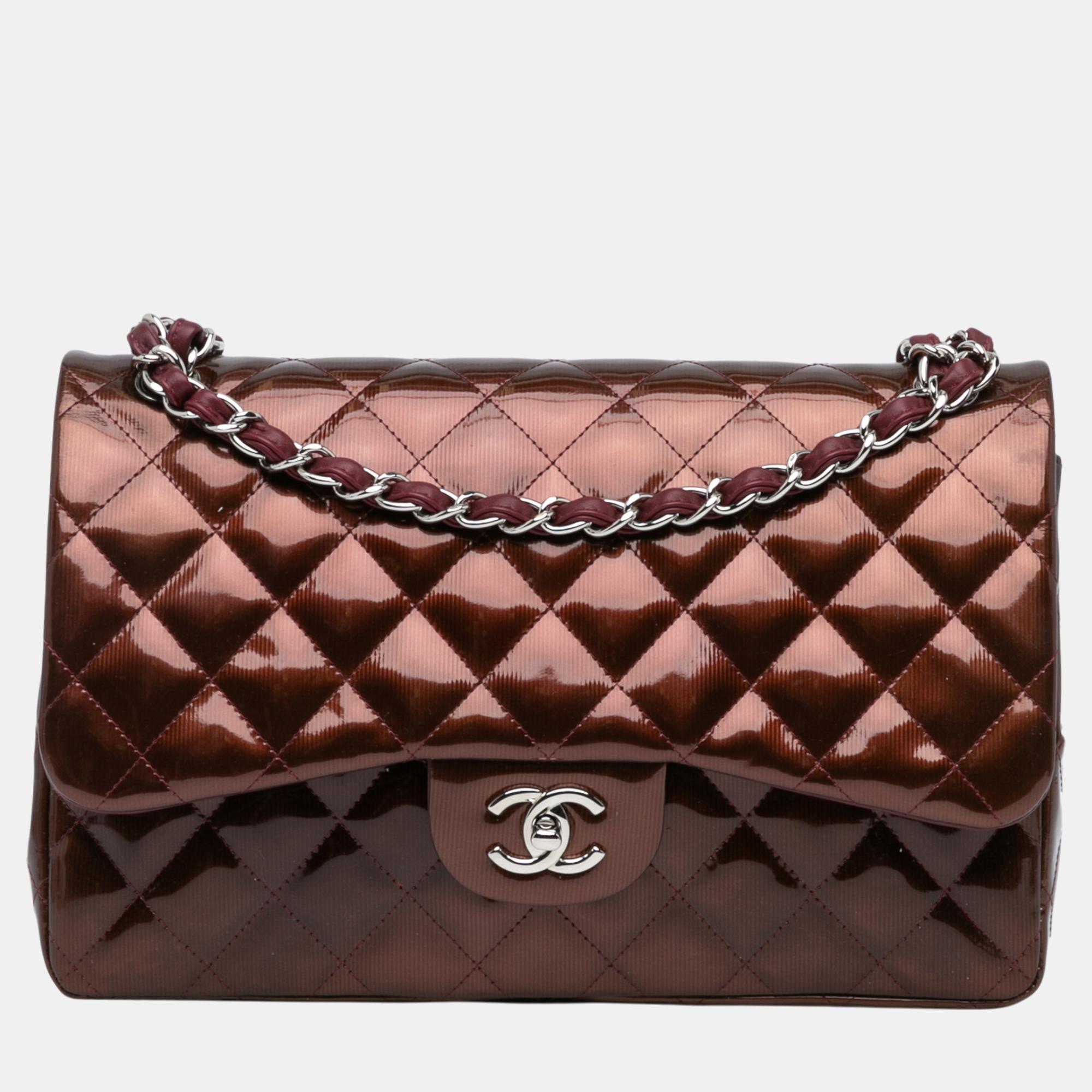 

Chanel Burgundy Jumbo Classic Patent Double Flap