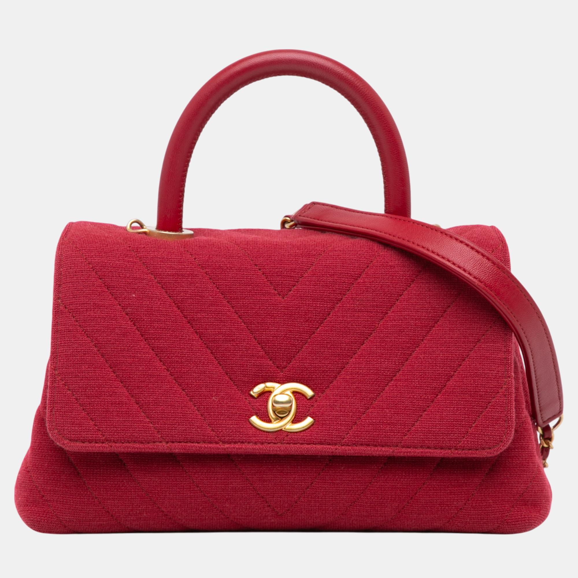 

Chanel Red Small Chevron Jersey Coco Top Handle Satchel