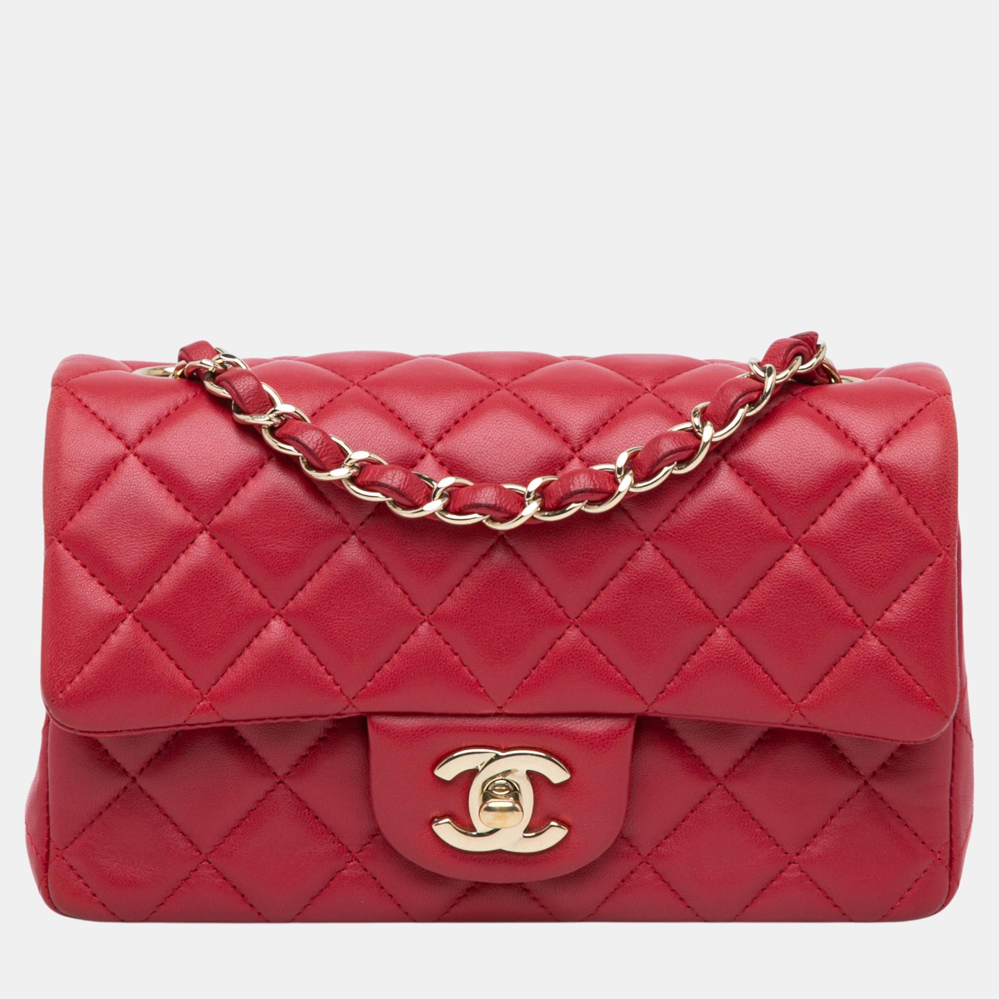 

Chanel Pink Mini Rectangular Classic Lambskin Single Flap