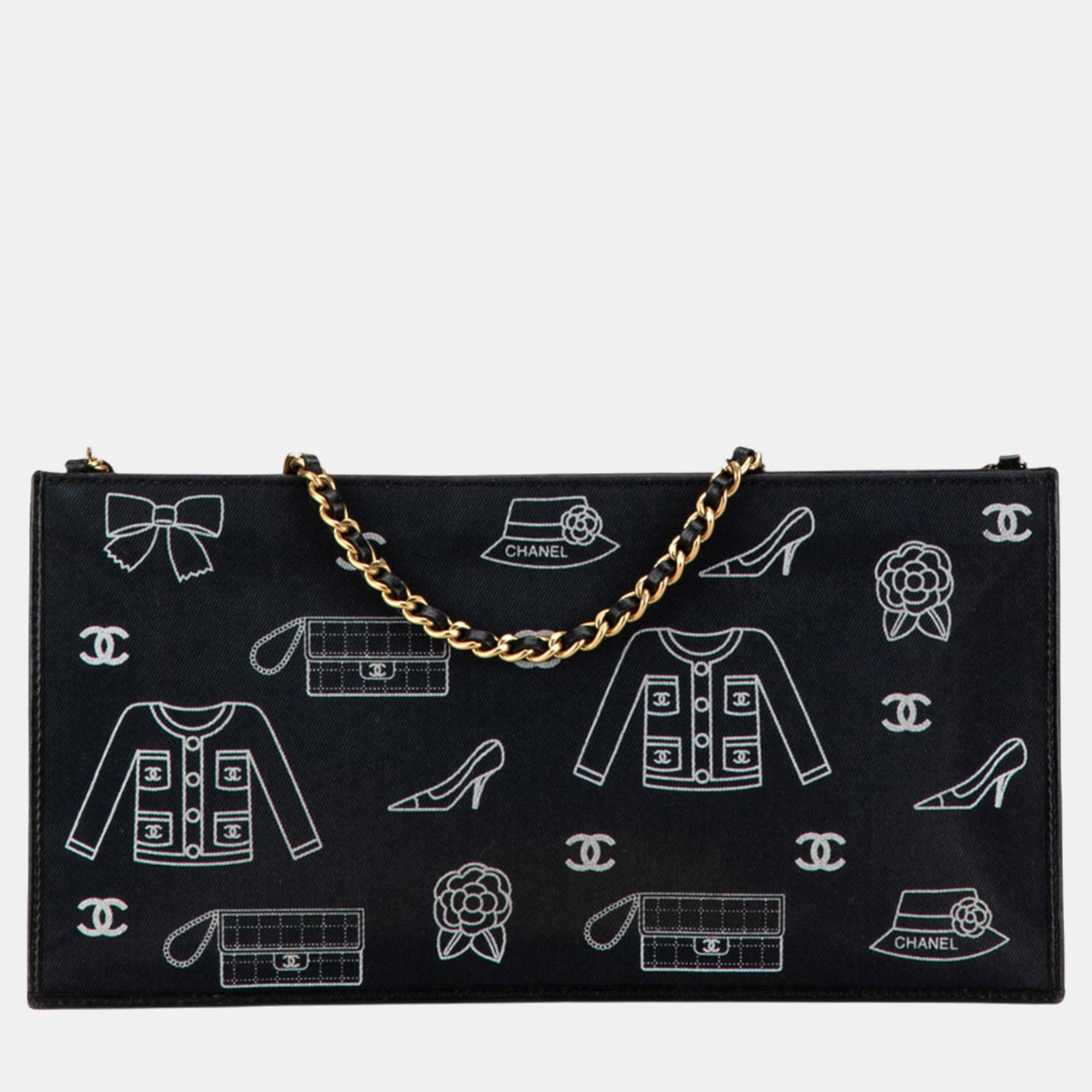 

Chanel Navy Blue Canvas Symbols Chain Pochette