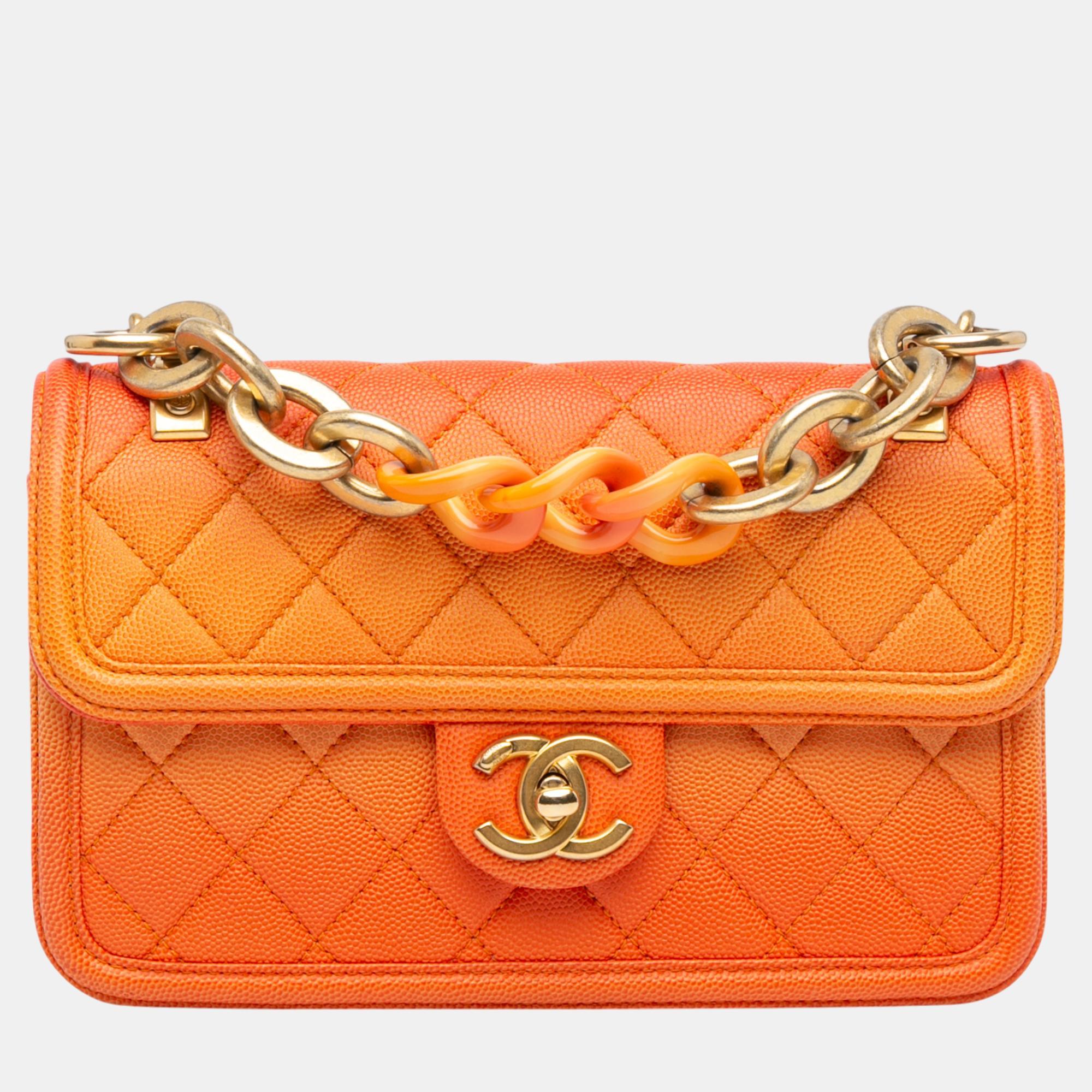 

Chanel Orange Small Quilted Caviar Sunset On The Sea Flap