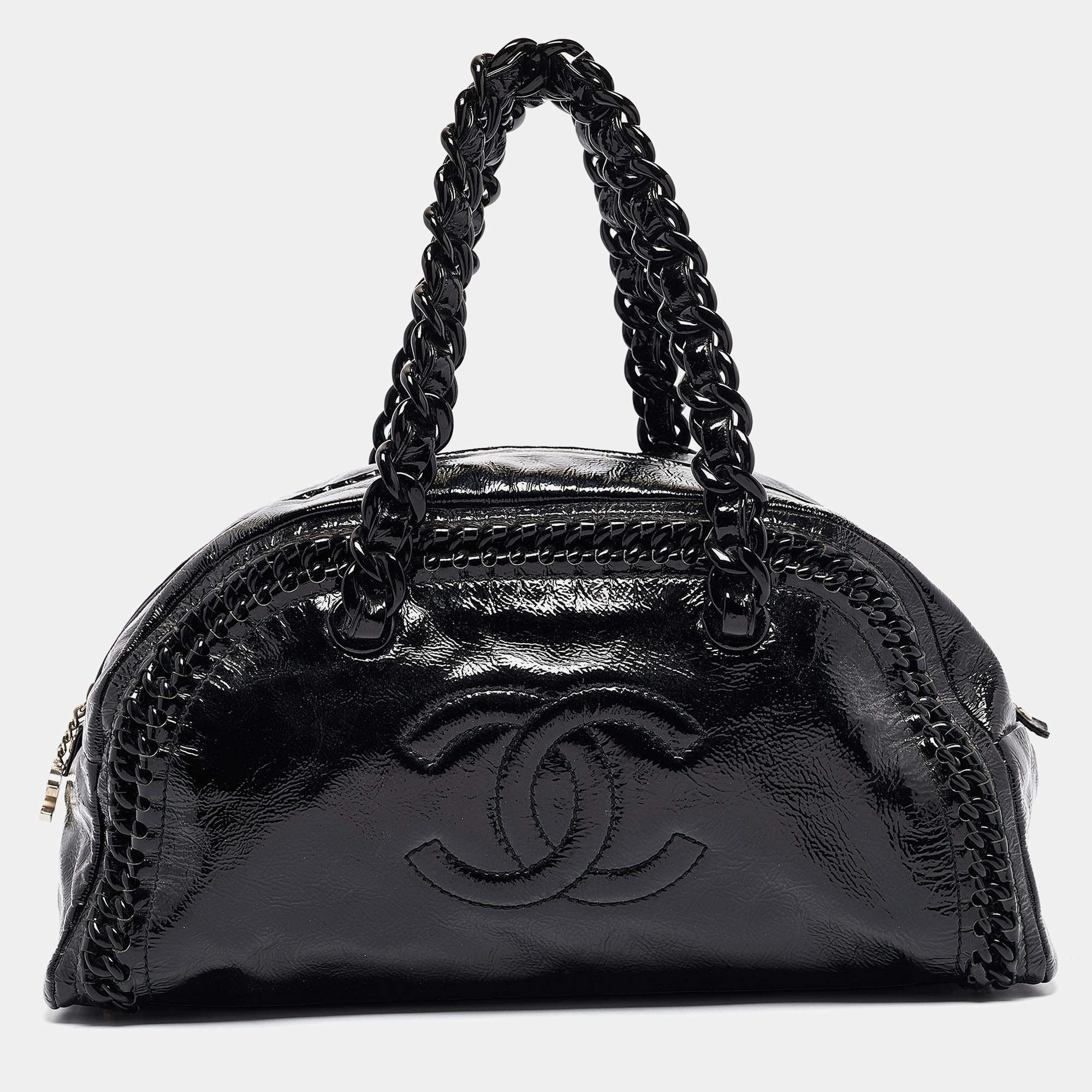 

Chanel Black Patent Leather Large Luxe Ligne Bowler Bag