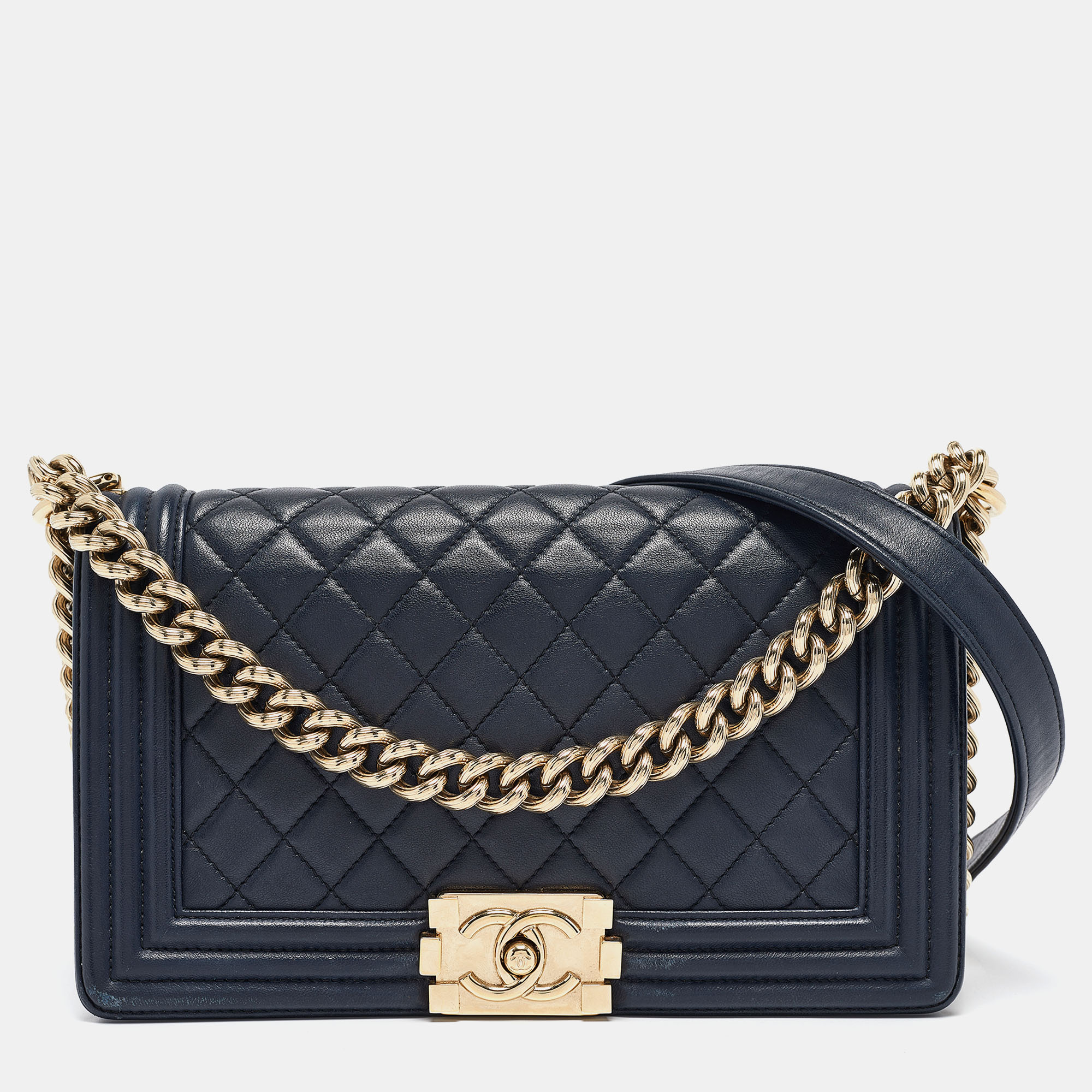 

Chanel Navy Blue Quilted Leather  Boy Flap Bag