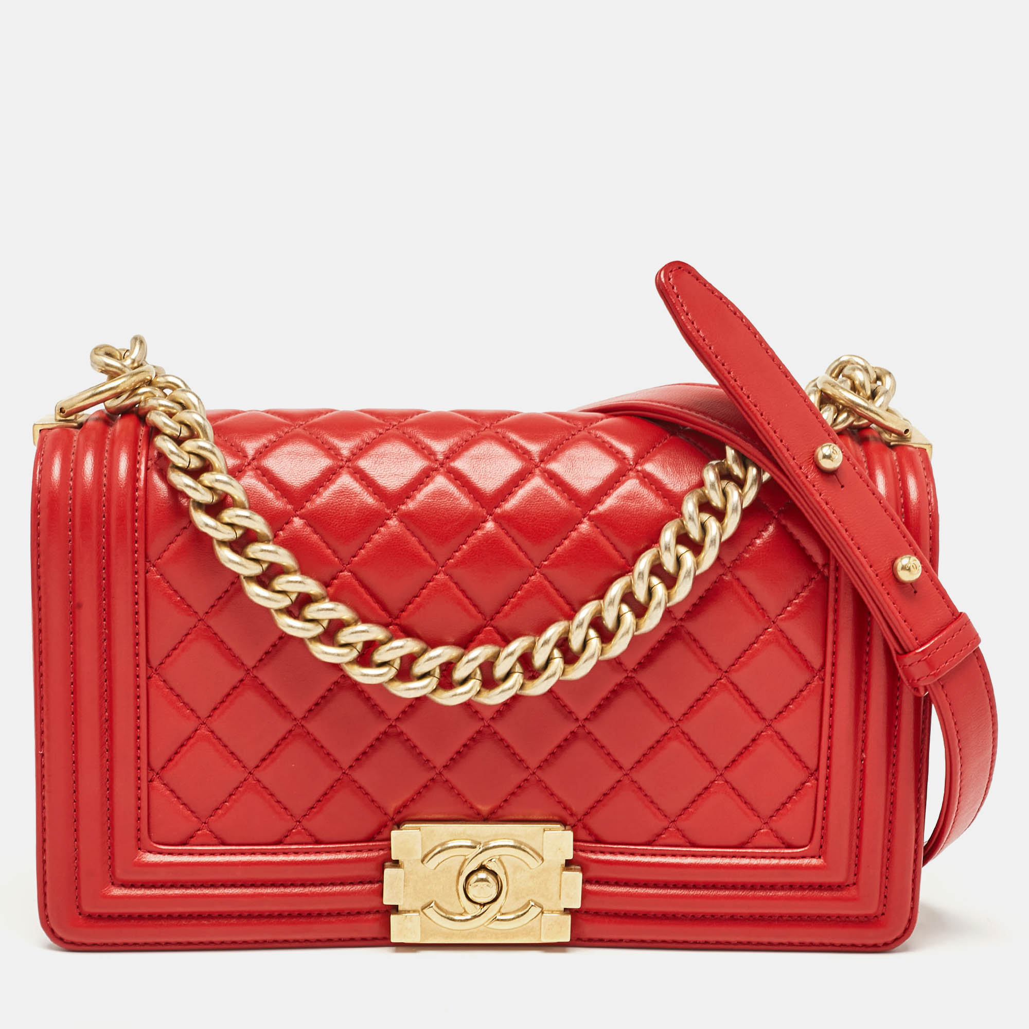 

Chanel Red Quilted Leather  Boy Flap Bag