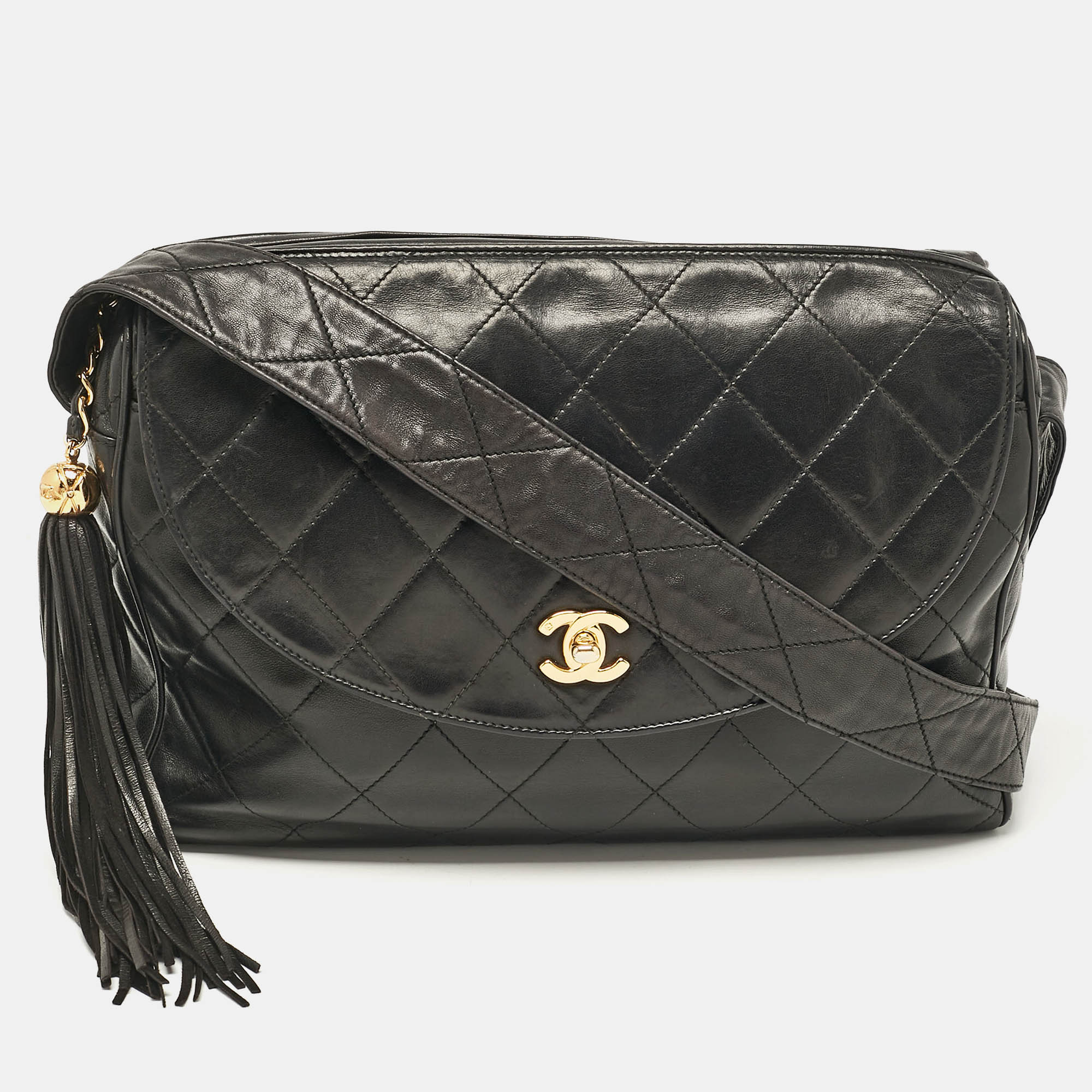 

Chanel Black Quilted Leather CC Tassel Camera Crossbody Bag