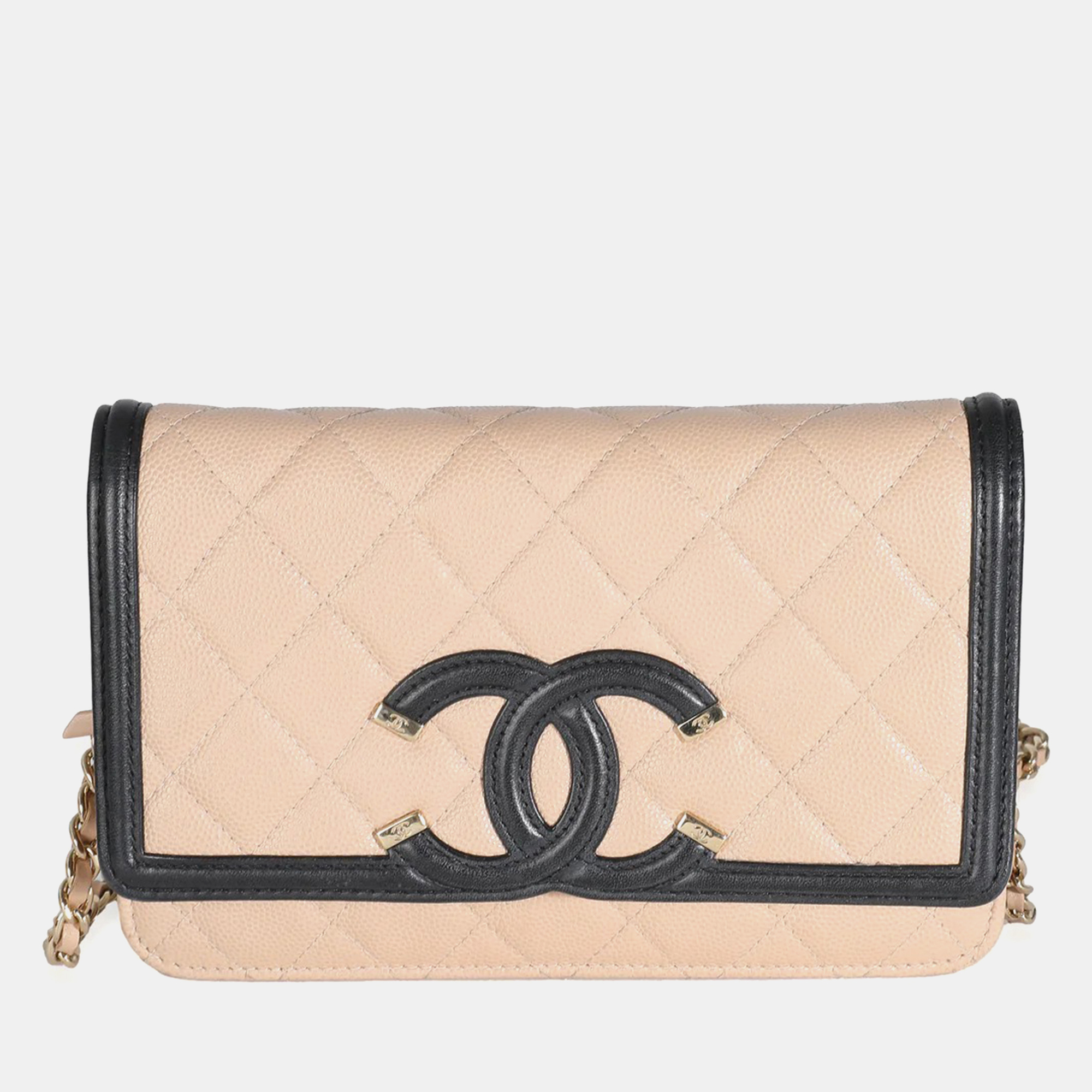 

Chanel Beige Quilted Caviar Filigree Wallet On Chain