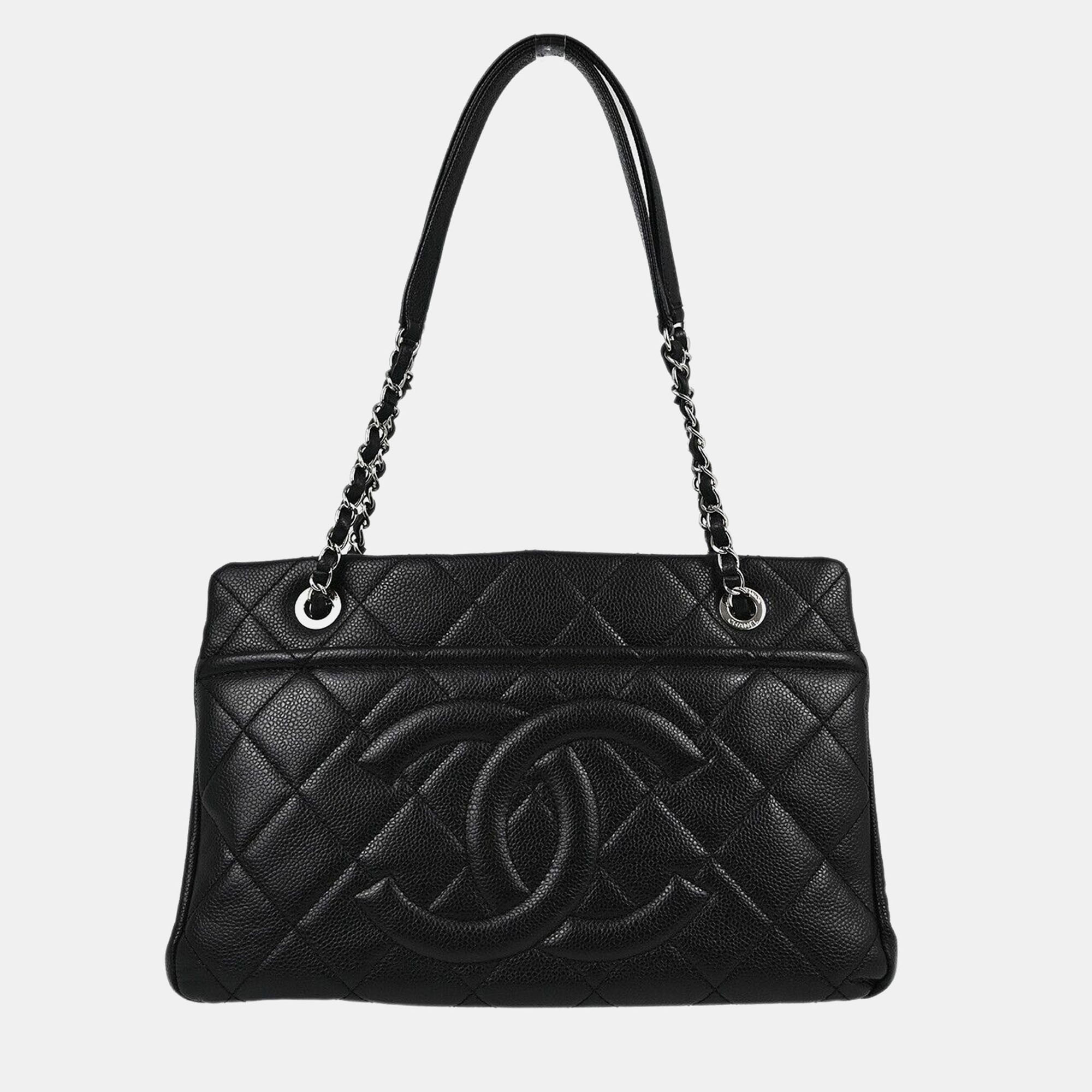 

Chanel Black Calfskin Chain Shoulder Tote Bag