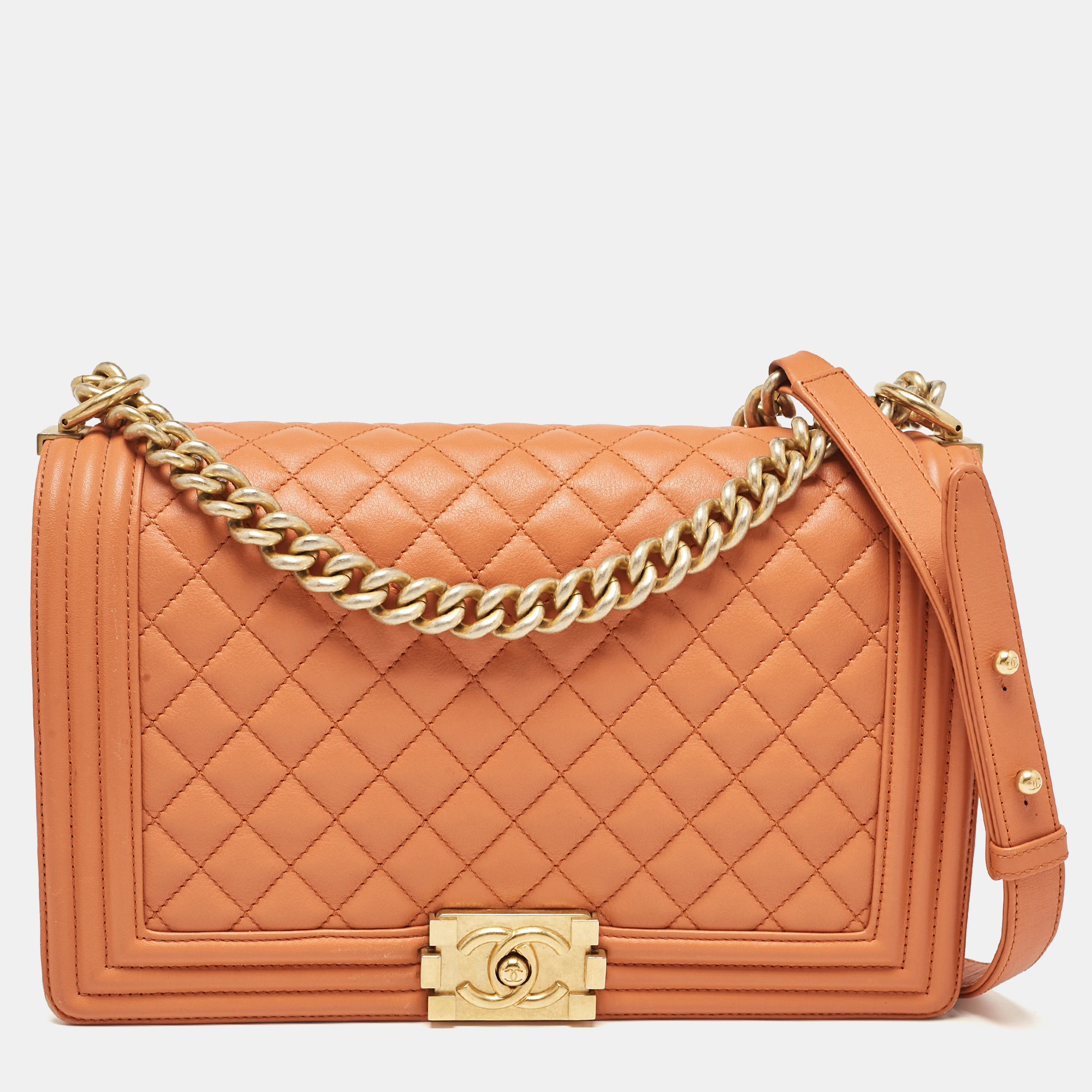 

Chanel Orange Quilted Leather New  Boy Flap Bag