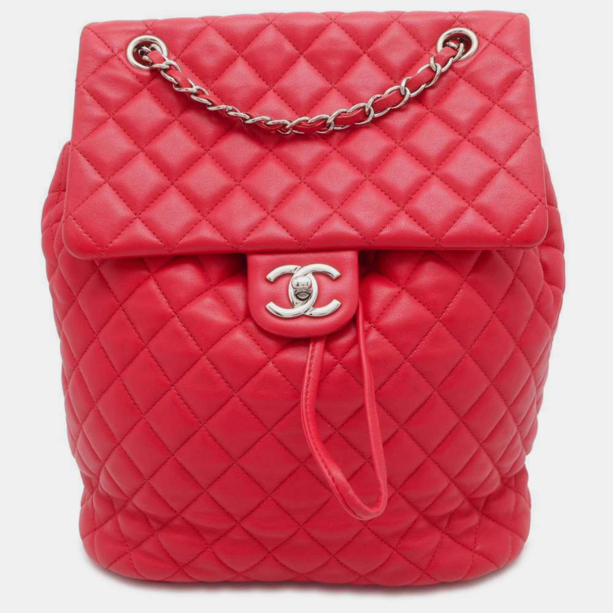 

Chanel Matelasse Coco Mark Urban Spirit Large Lambskin Backpack, Red