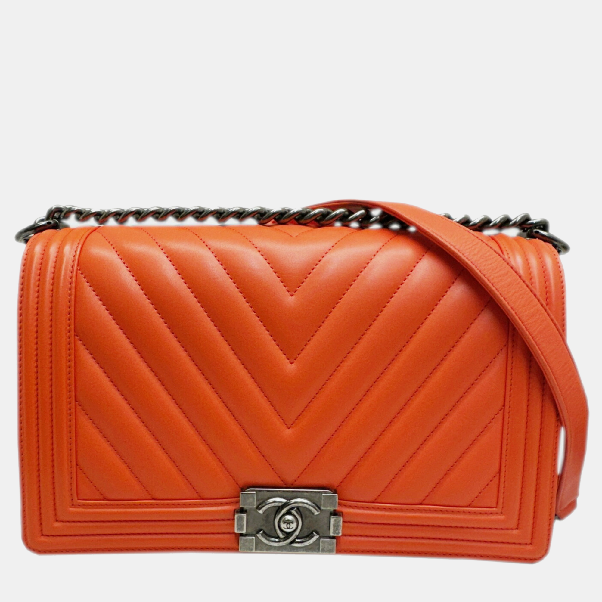 

Chanel Leather Orange V Stitch 23 Series Boy Chanel Chain Shoulder Bag