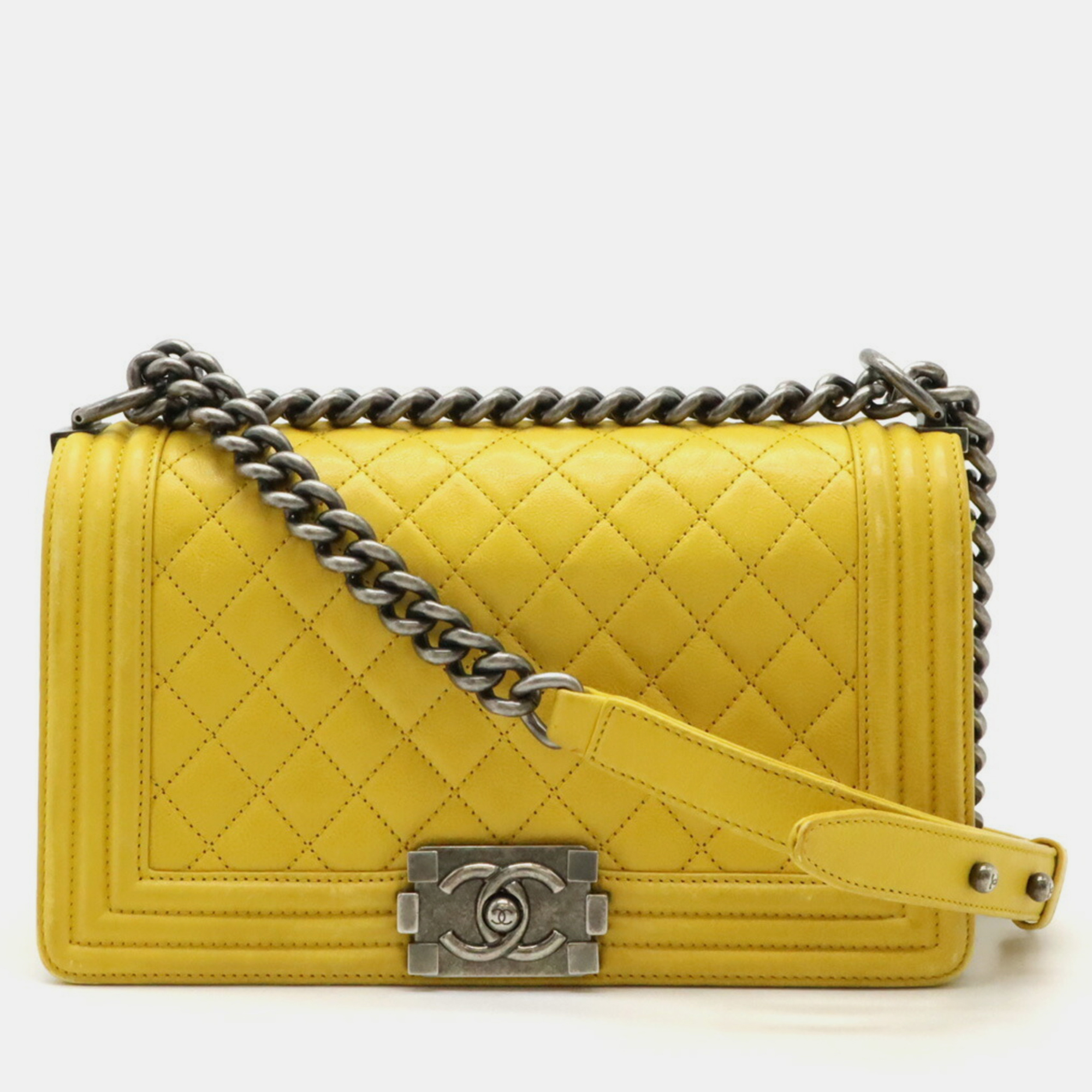 

Chanel Leather Yellow Boy Chanel Matelasse Coco Mark Chain Shoulder Bag