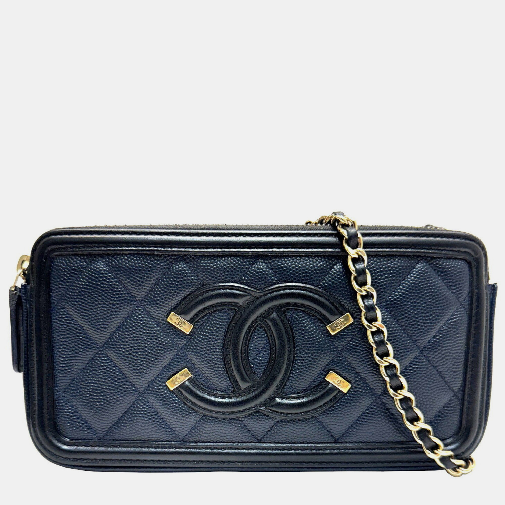 

Chanel Navy Black CC Filigree Chain Wallet Bag