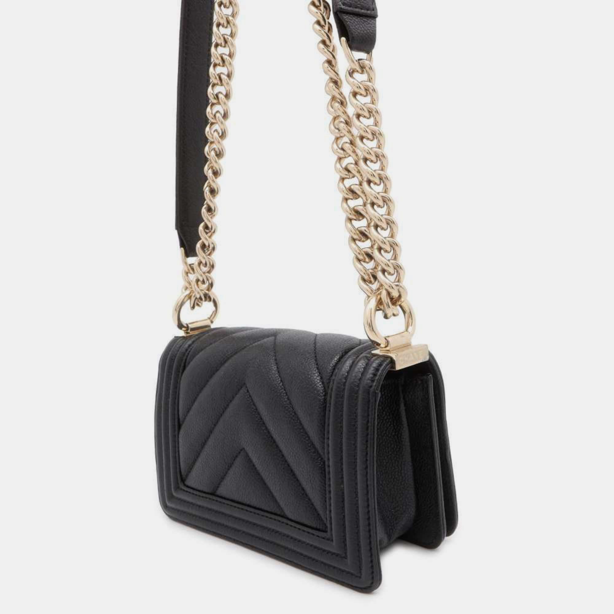 Chanel Black Boy Caviar Skin Chain Shoulder Bag 