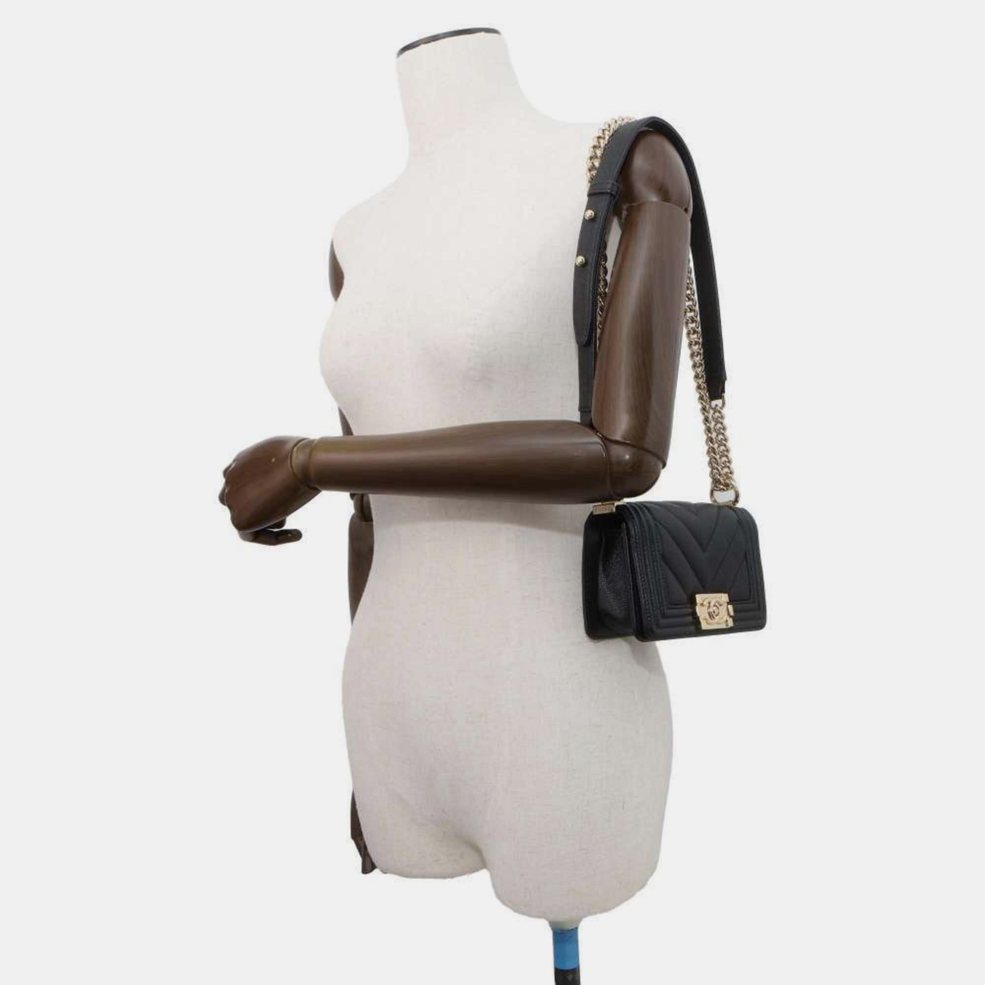 Chanel Black Boy Caviar Skin Chain Shoulder Bag 