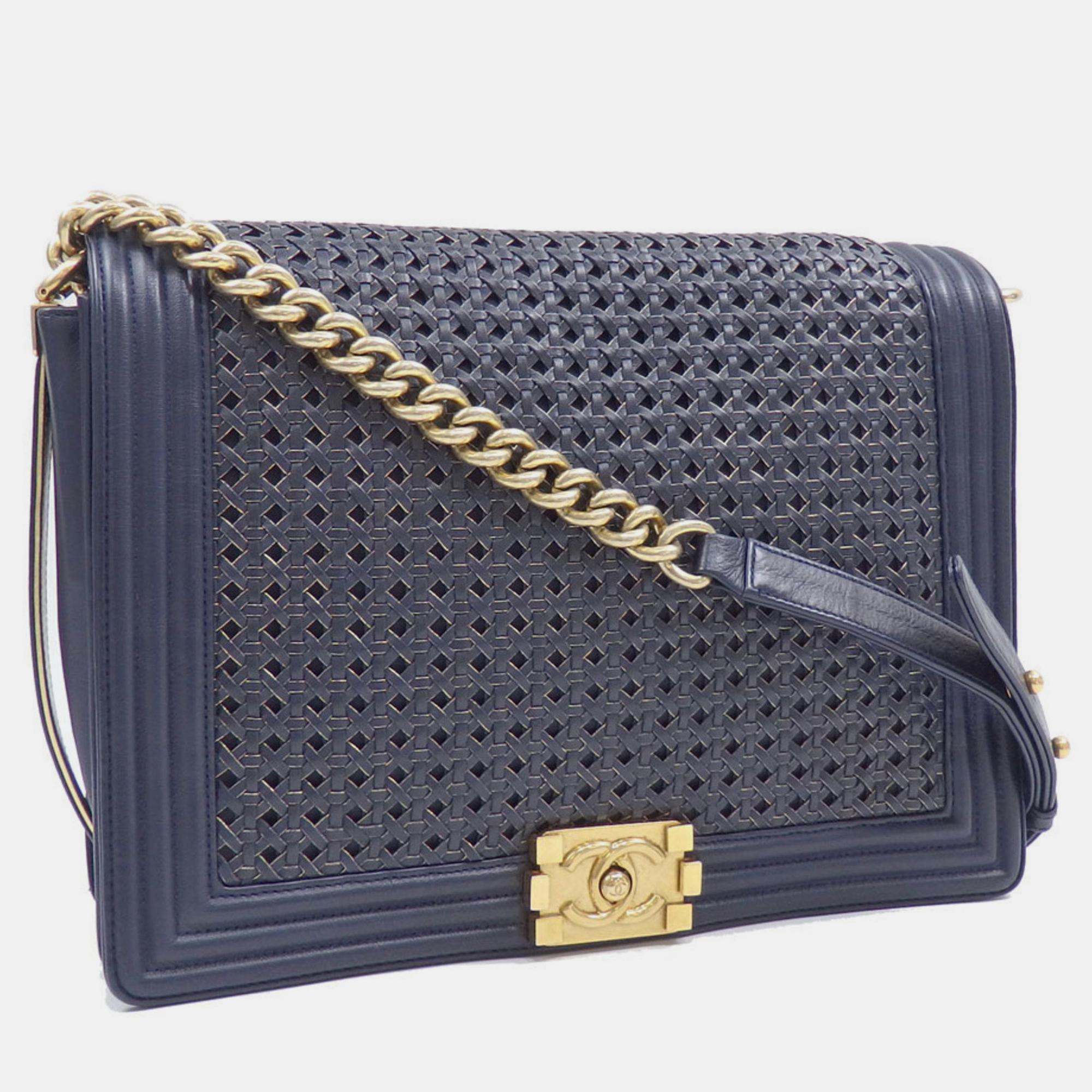 

Chanel Navy Blue Leather Boy Coco Mark Chain Shoulder Bag