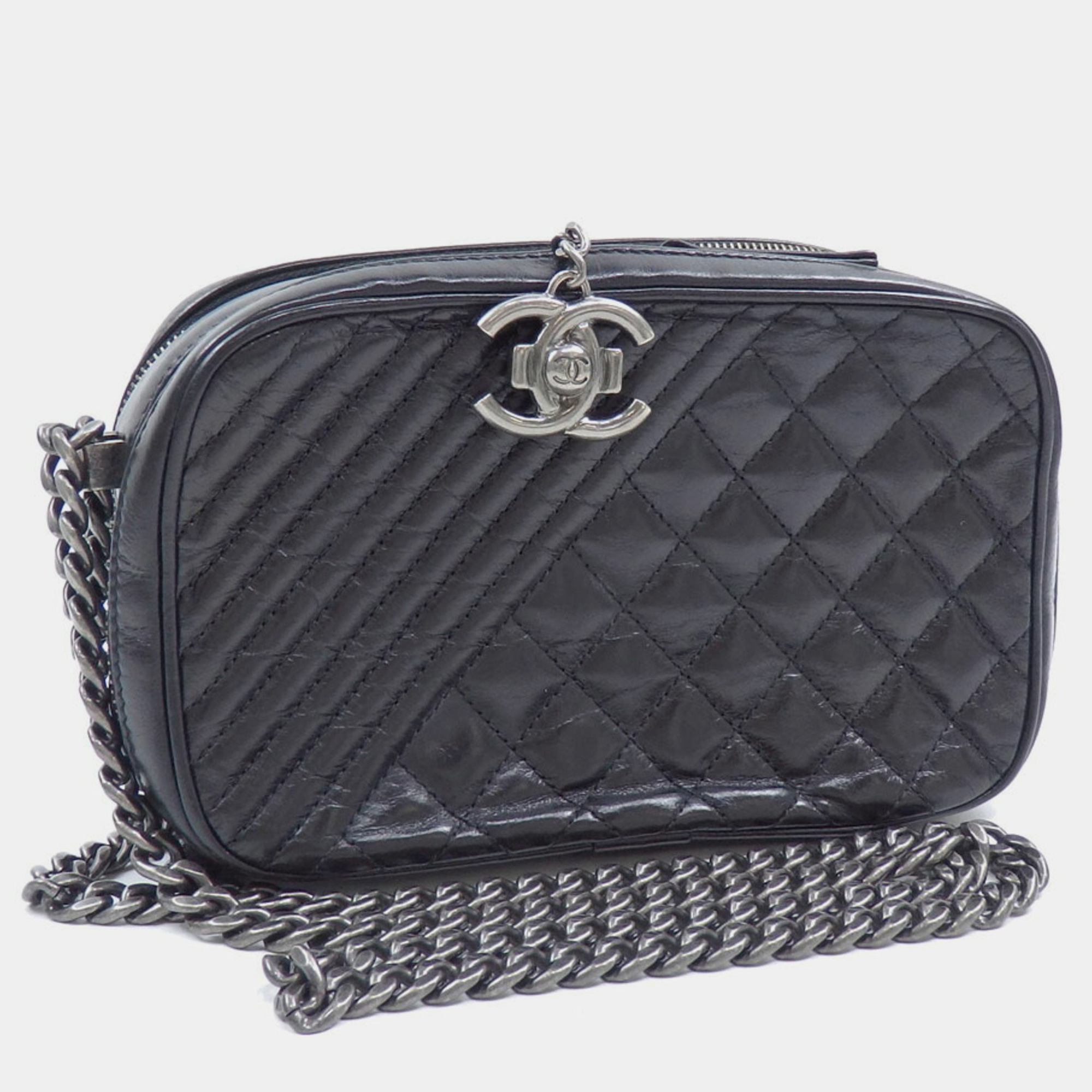 

Chanel Black Lambskin Leather Coco Boy Chain Shoulder Bag