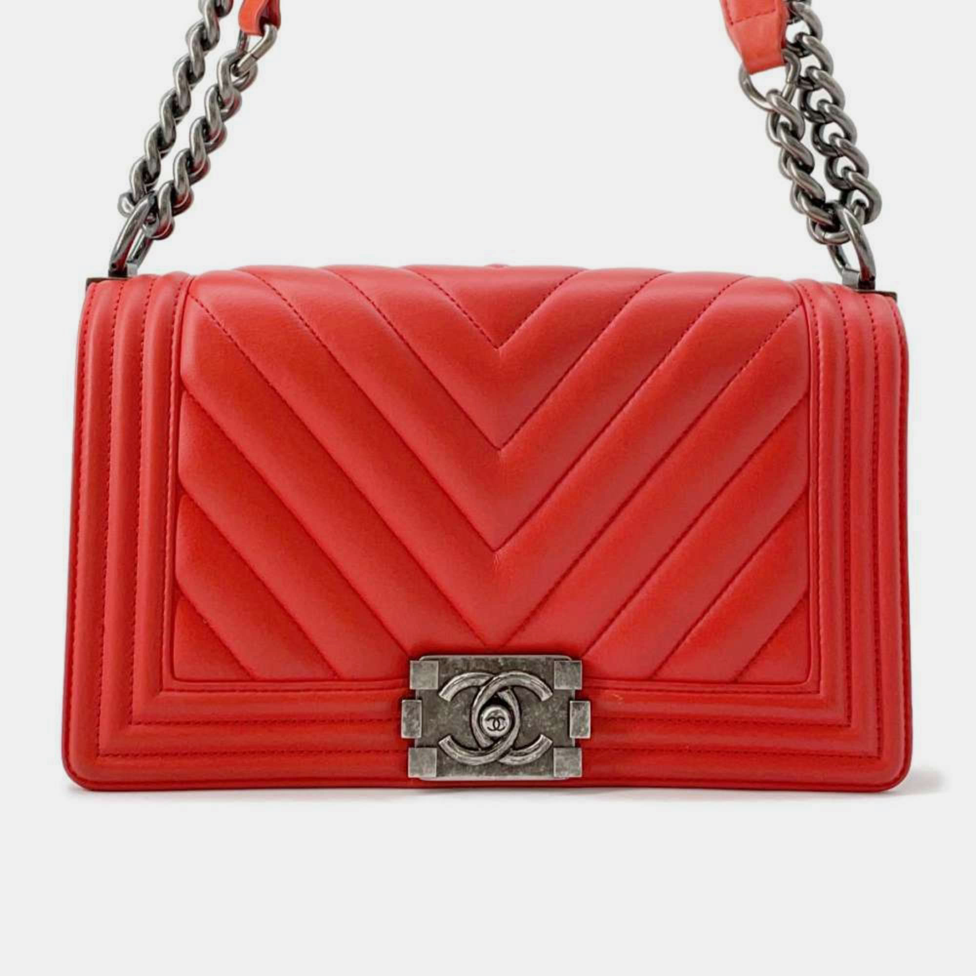 

Chanel Coco Mark Boy Chevron V Stitch Chain Shoulder Bag, Red