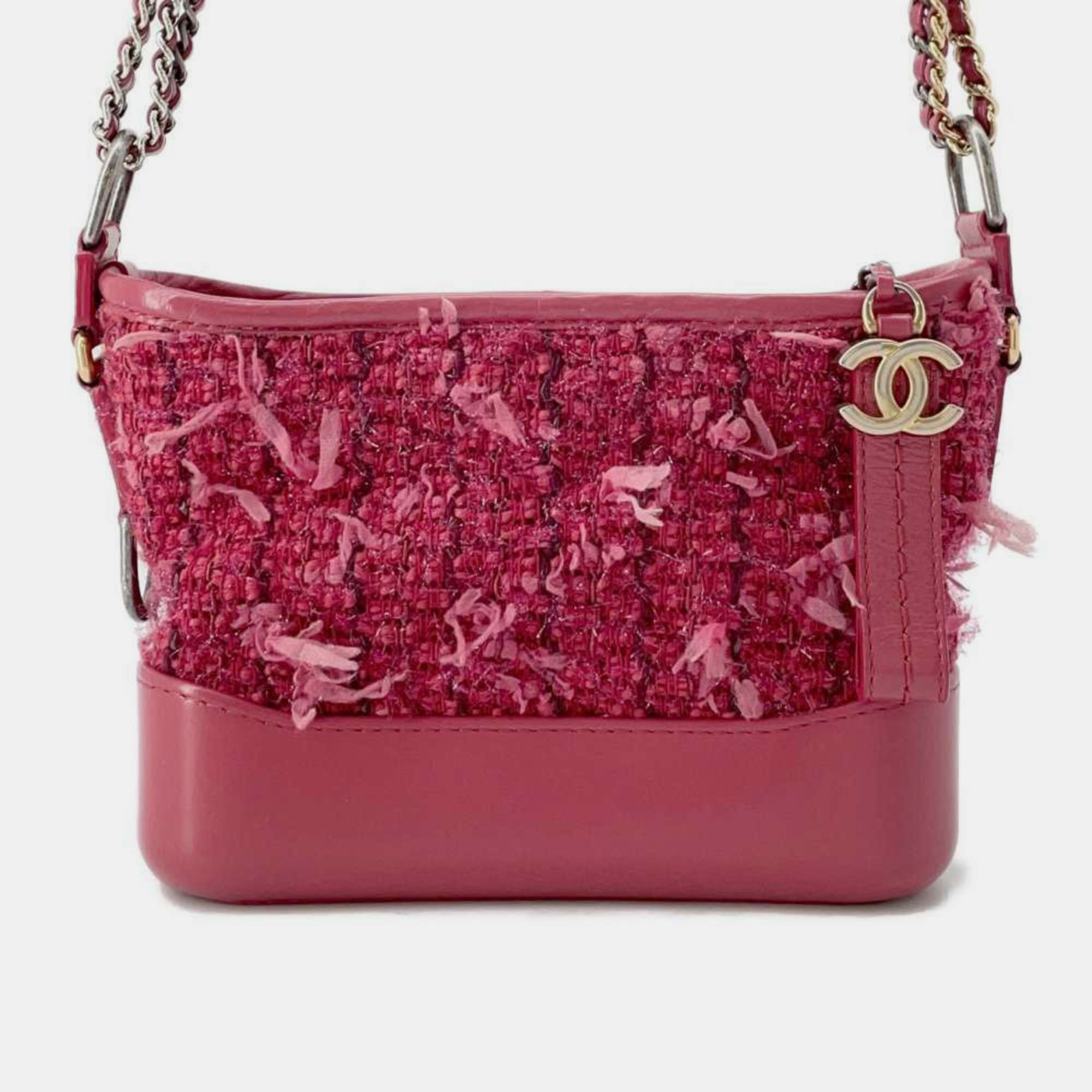 

Chanel Tweed Gabriel Doe Hobo Small Chain Shoulder Bag, Pink