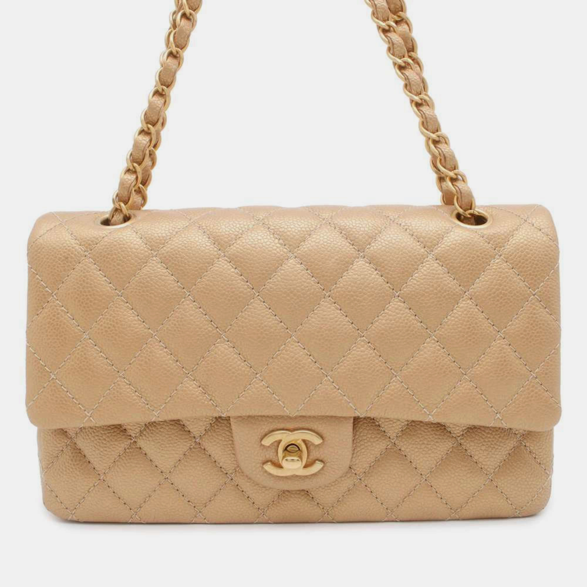 

Chanel Caviar Skin Matelasse 25 Coco Mark Double Chain Shoulder Bag, Gold