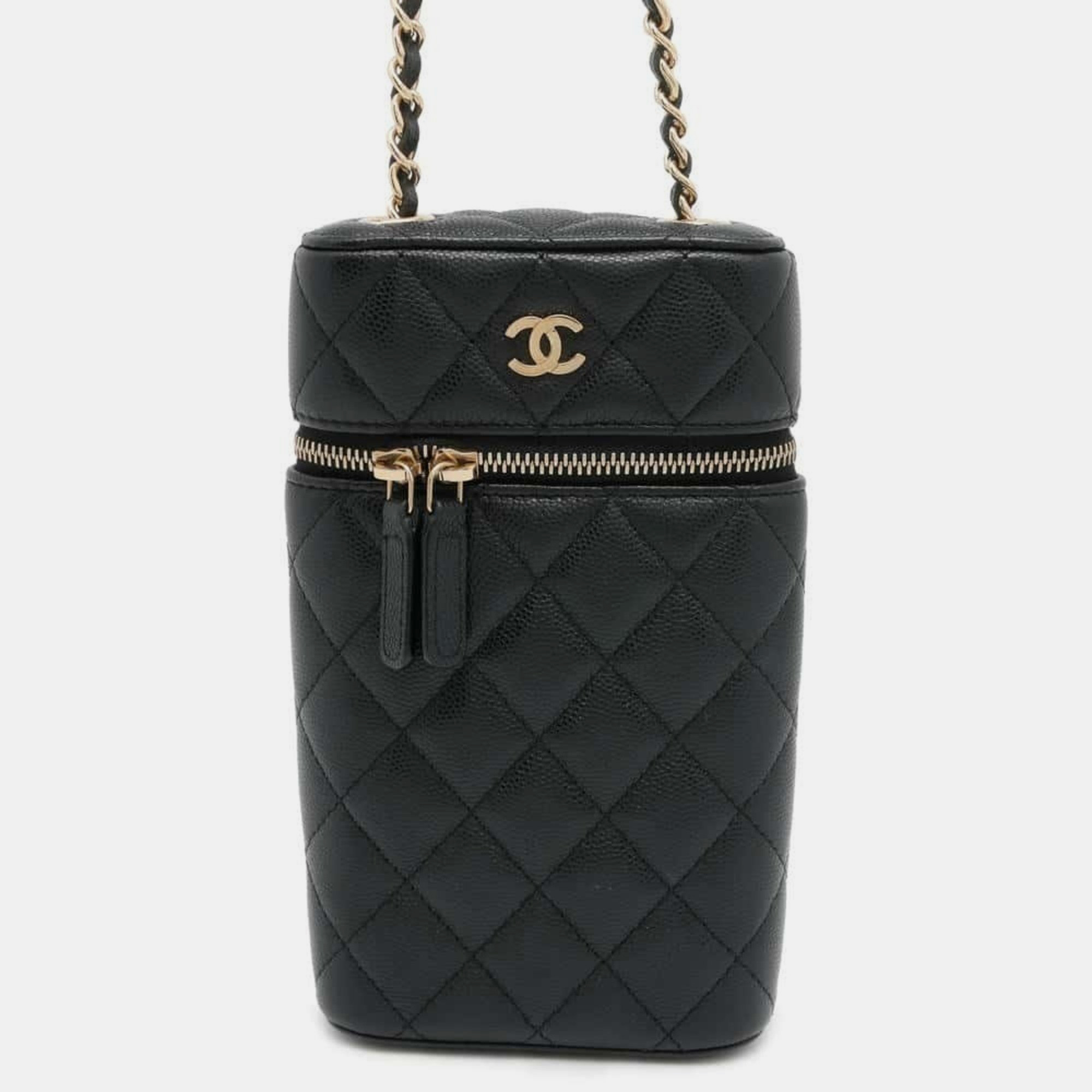 

Chanel Caviar Skin Black Matelasse Coco Mark Classic Vanity Chain Shoulder Bag