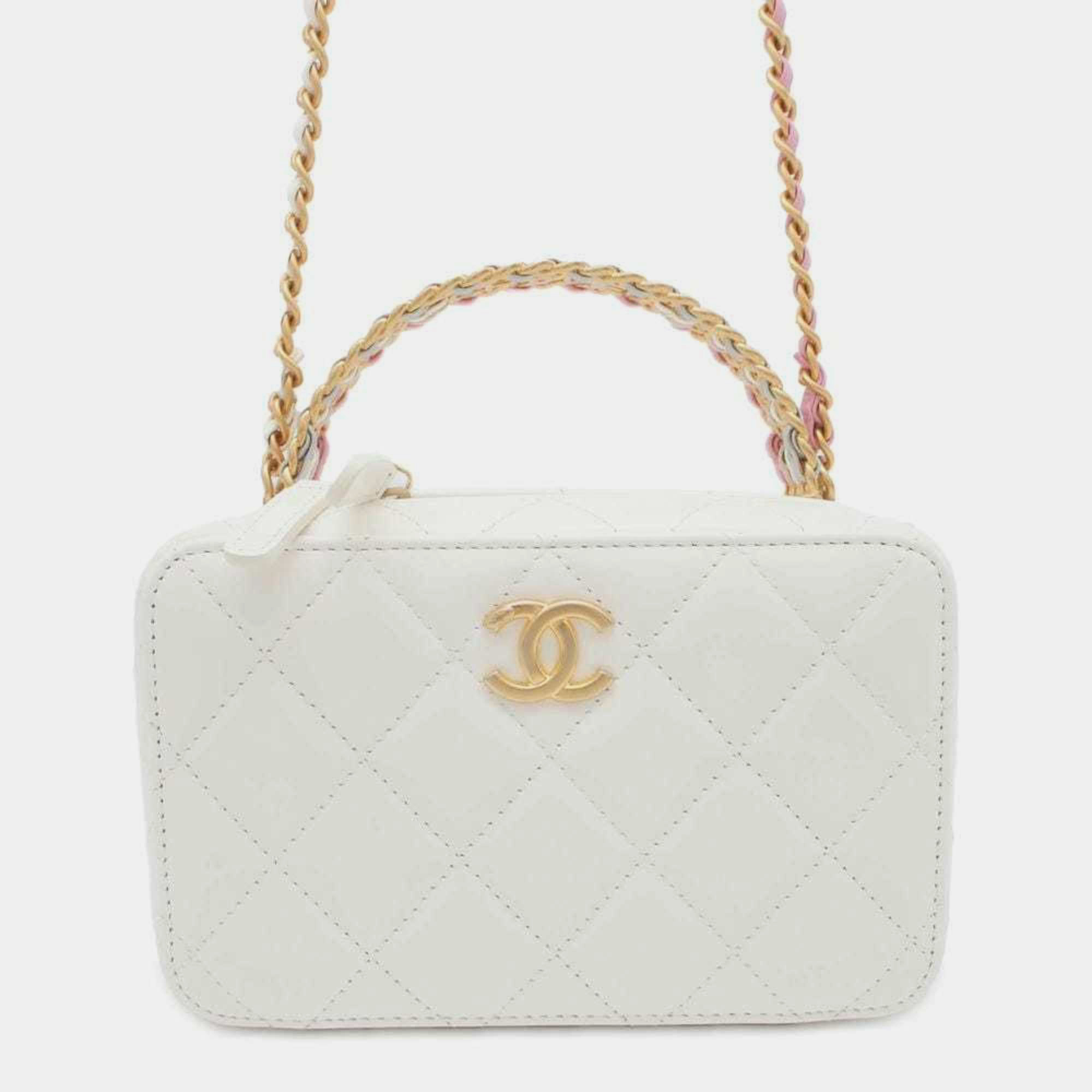 

Chanel Calf Leather White Matelasse Coco Mark Vanity Chain Shoulder Bag