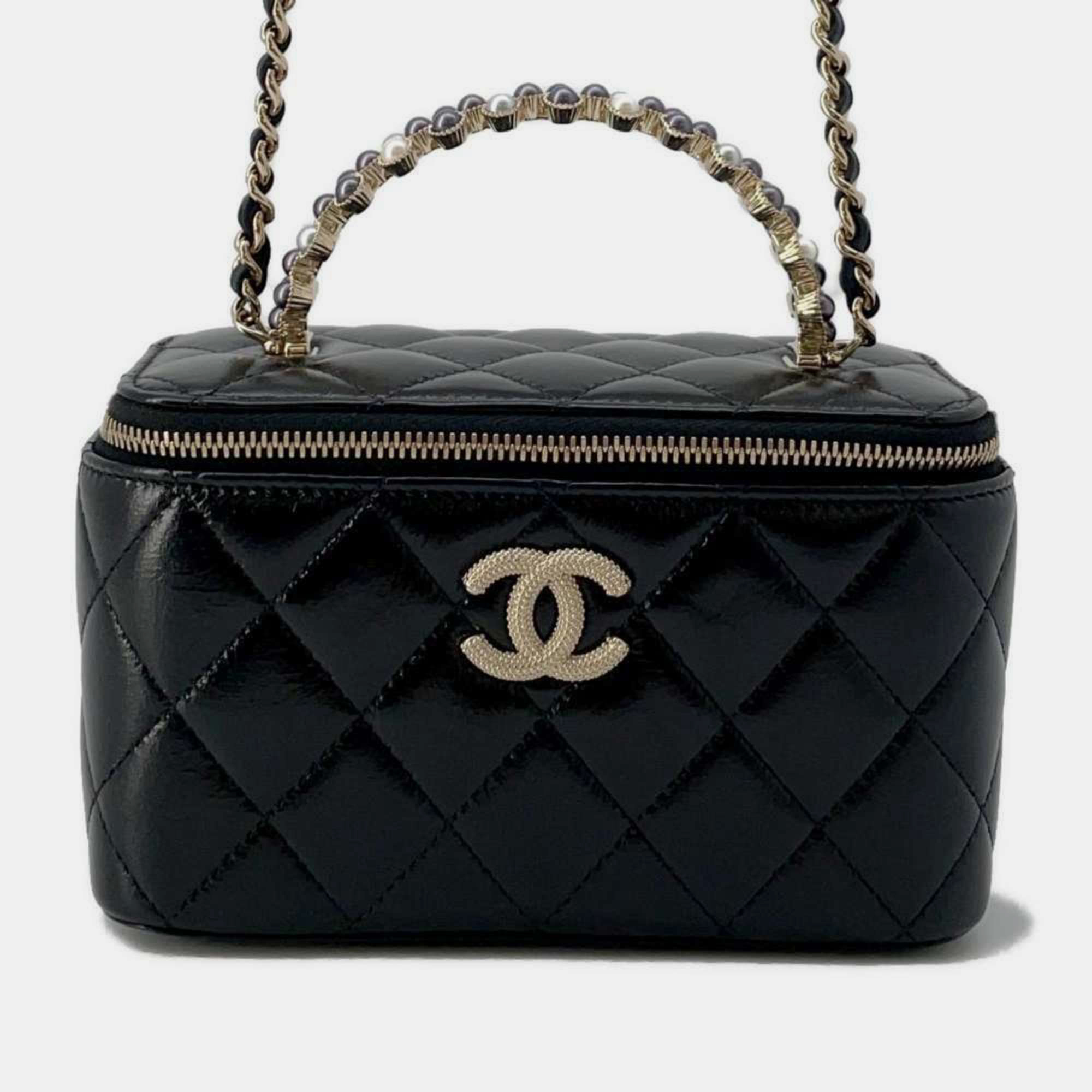 

Chanel Lambskin Black Matelasse Coco Mark Vanity Chain Shoulder Bag